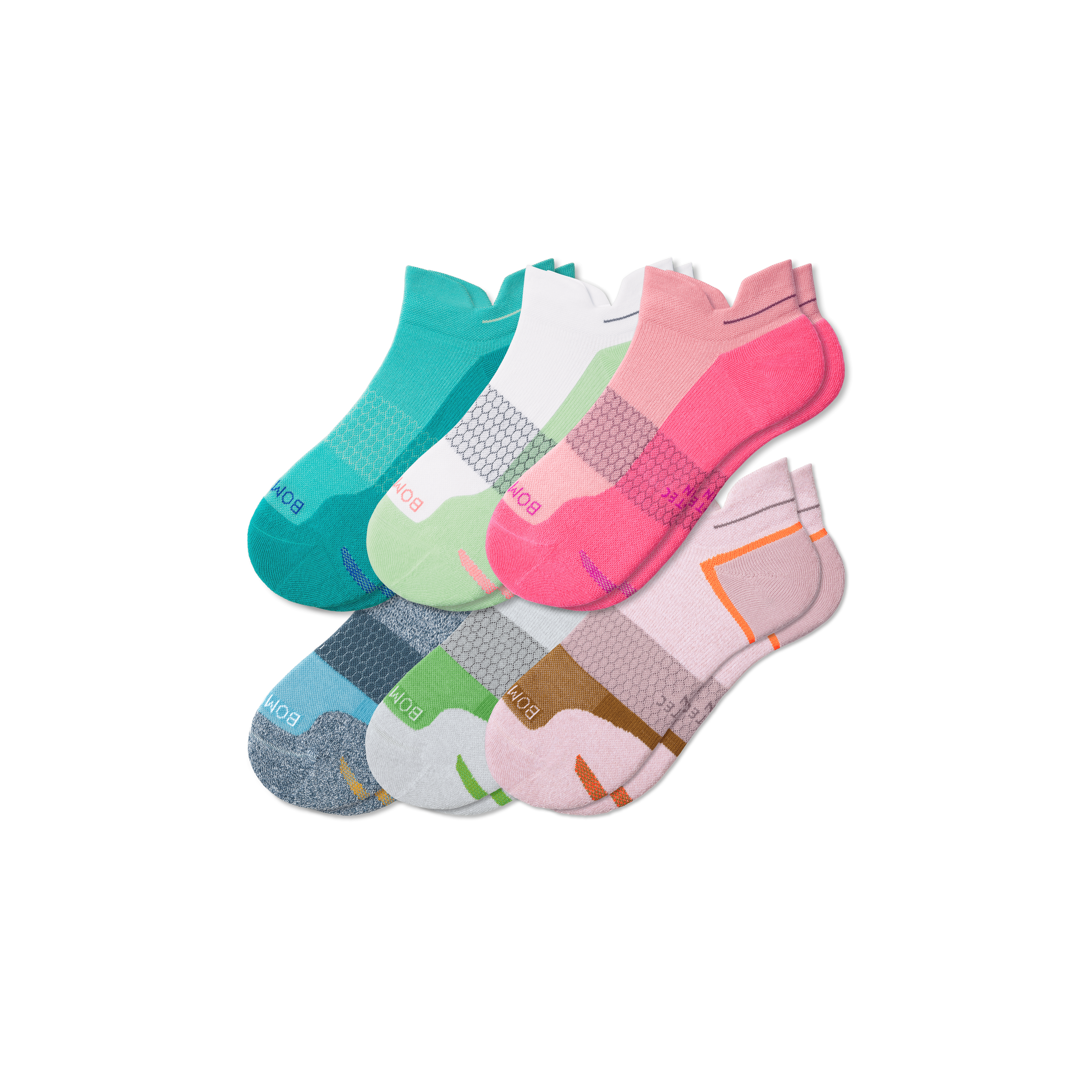 Shop Bombas Running Ankle Sock 6-pack In Pink Mint Multi