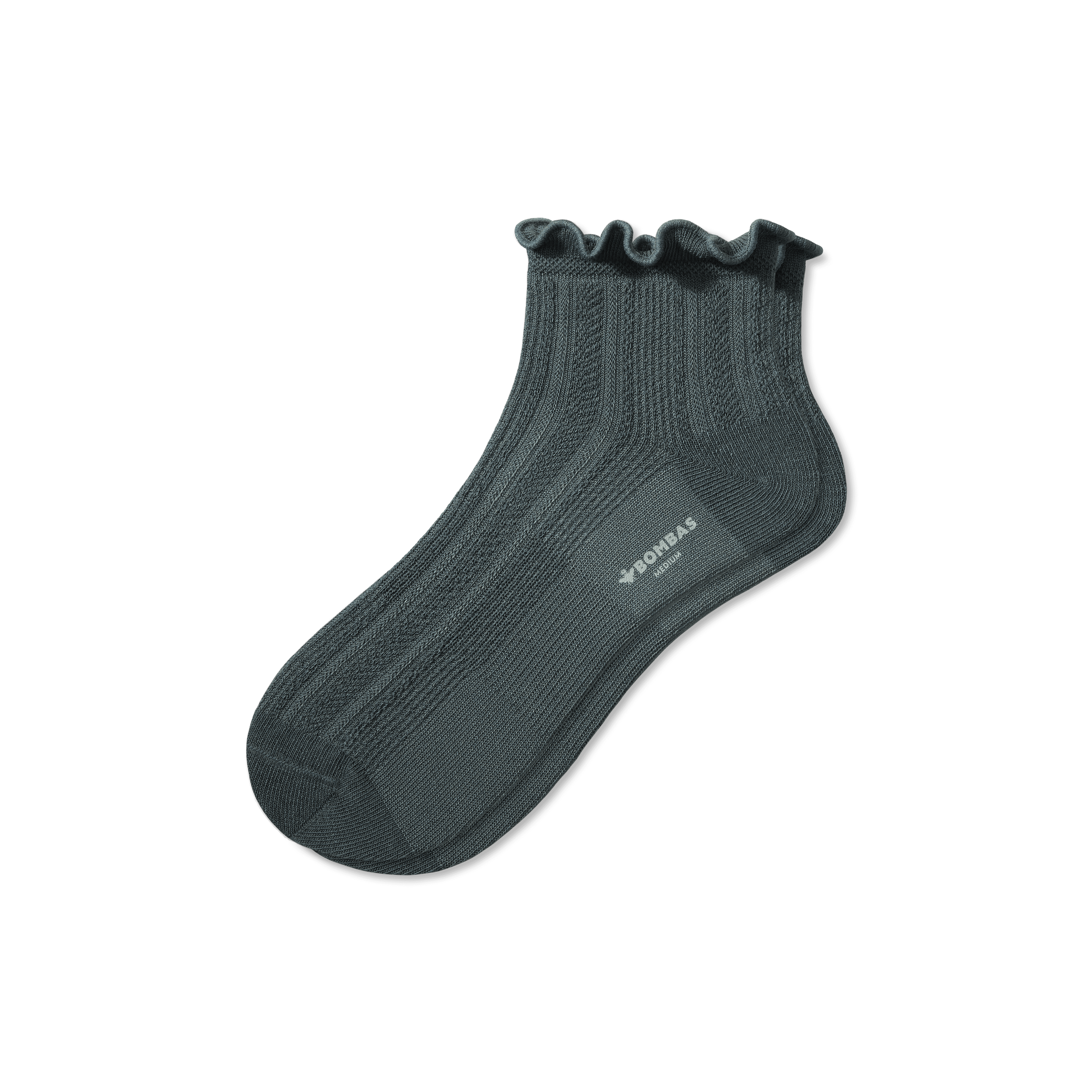Bombas Pointelle Frill Quarter Socks In Moss Grey