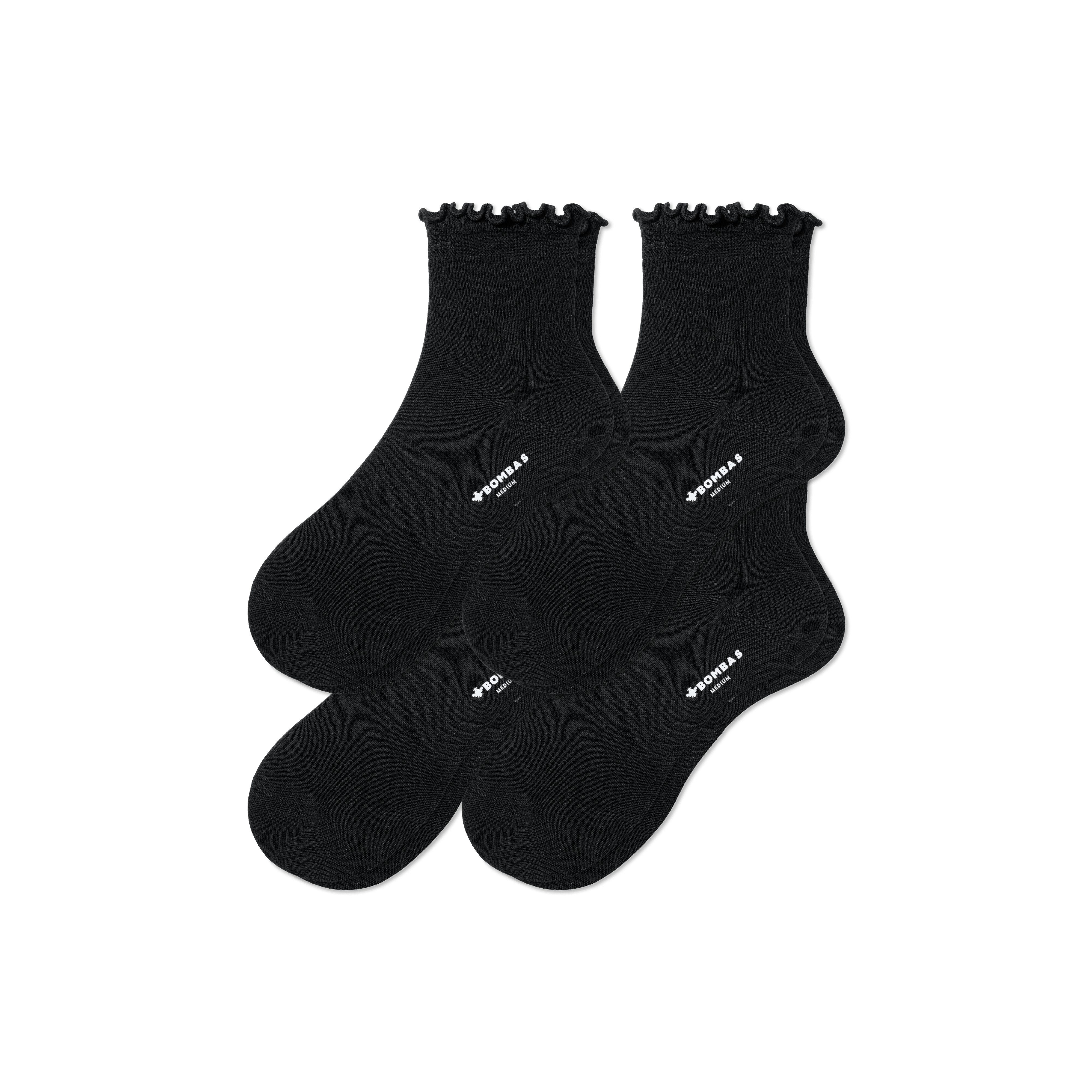 Bombas Lightweight Frill Quarter Sock 4-pack In Black