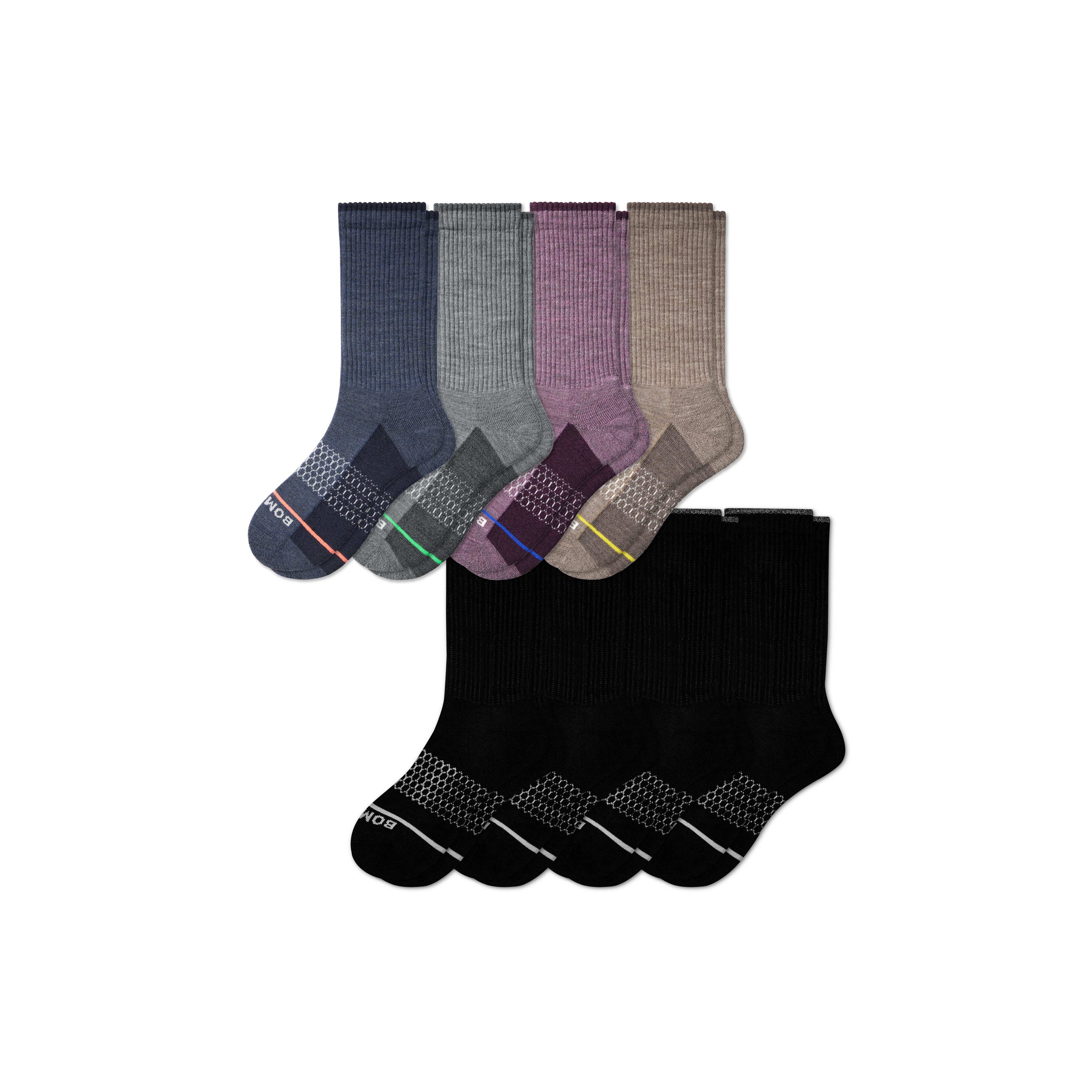 Bombas Merino Wool Blend Calf Sock 8-pack In Cloud Black Mix