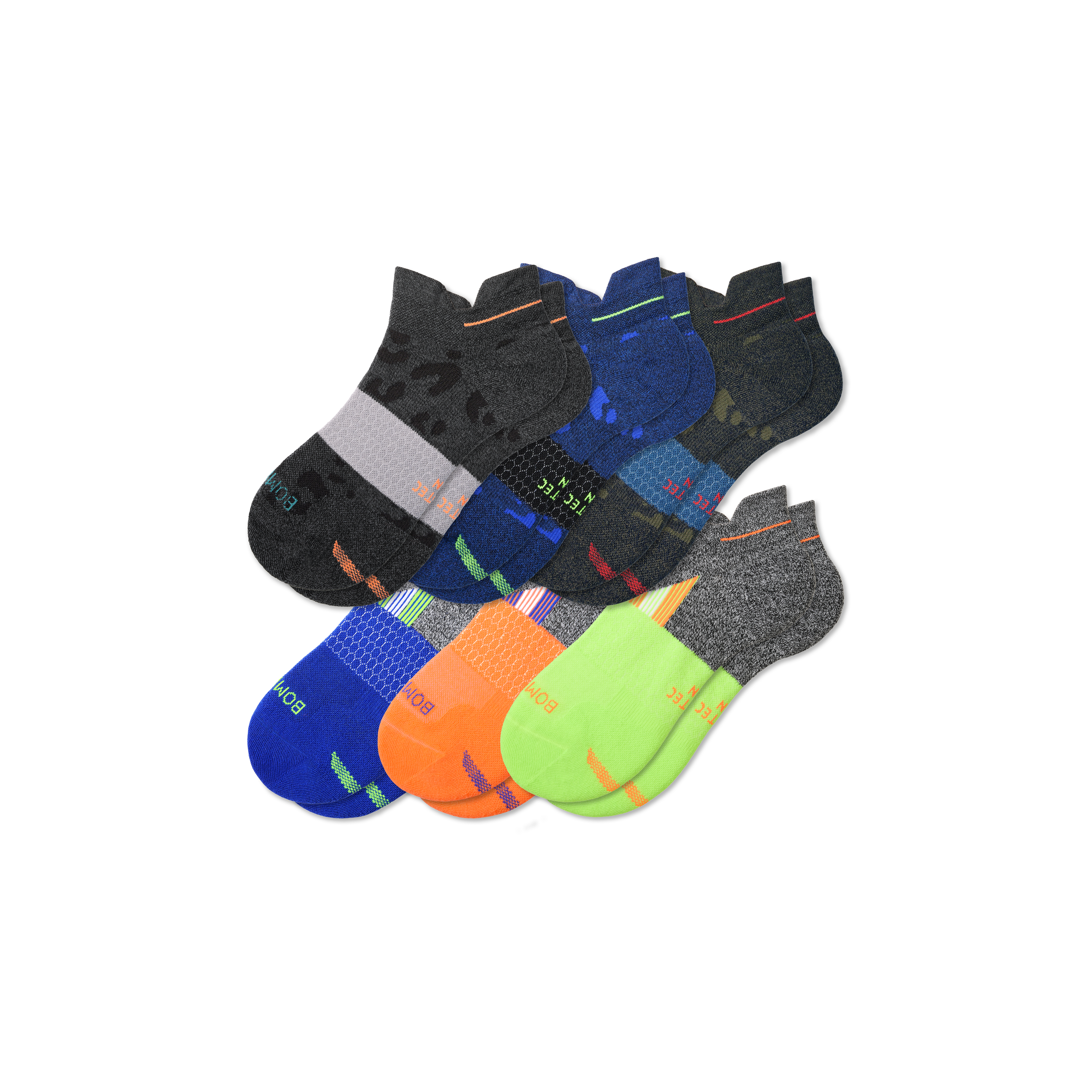 Bombas Running Ankle Sock 6-pack In Yellow Cobalt Mix