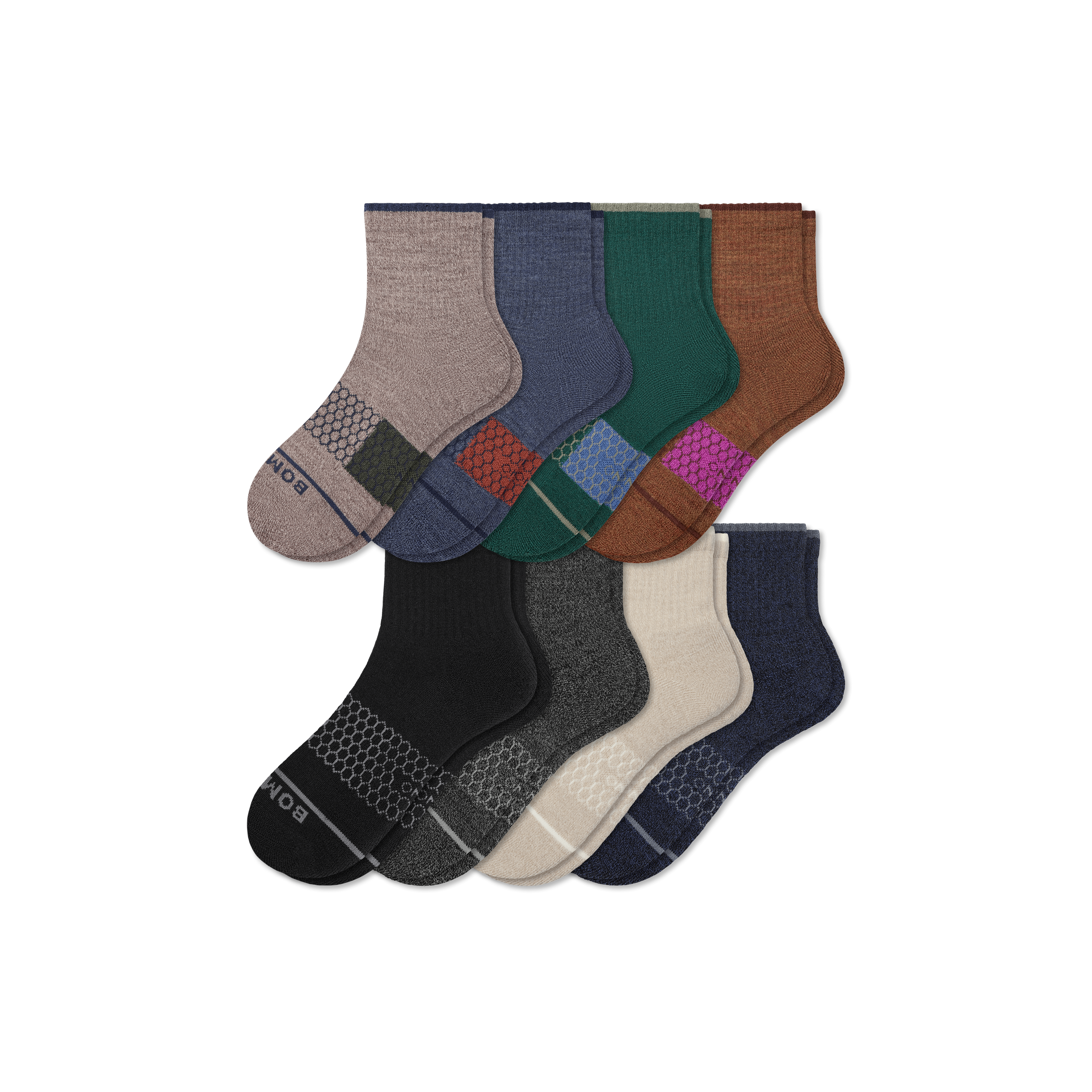 Bombas Merino Wool Blend Quarter Sock 8-pack In Forest Navy Multi