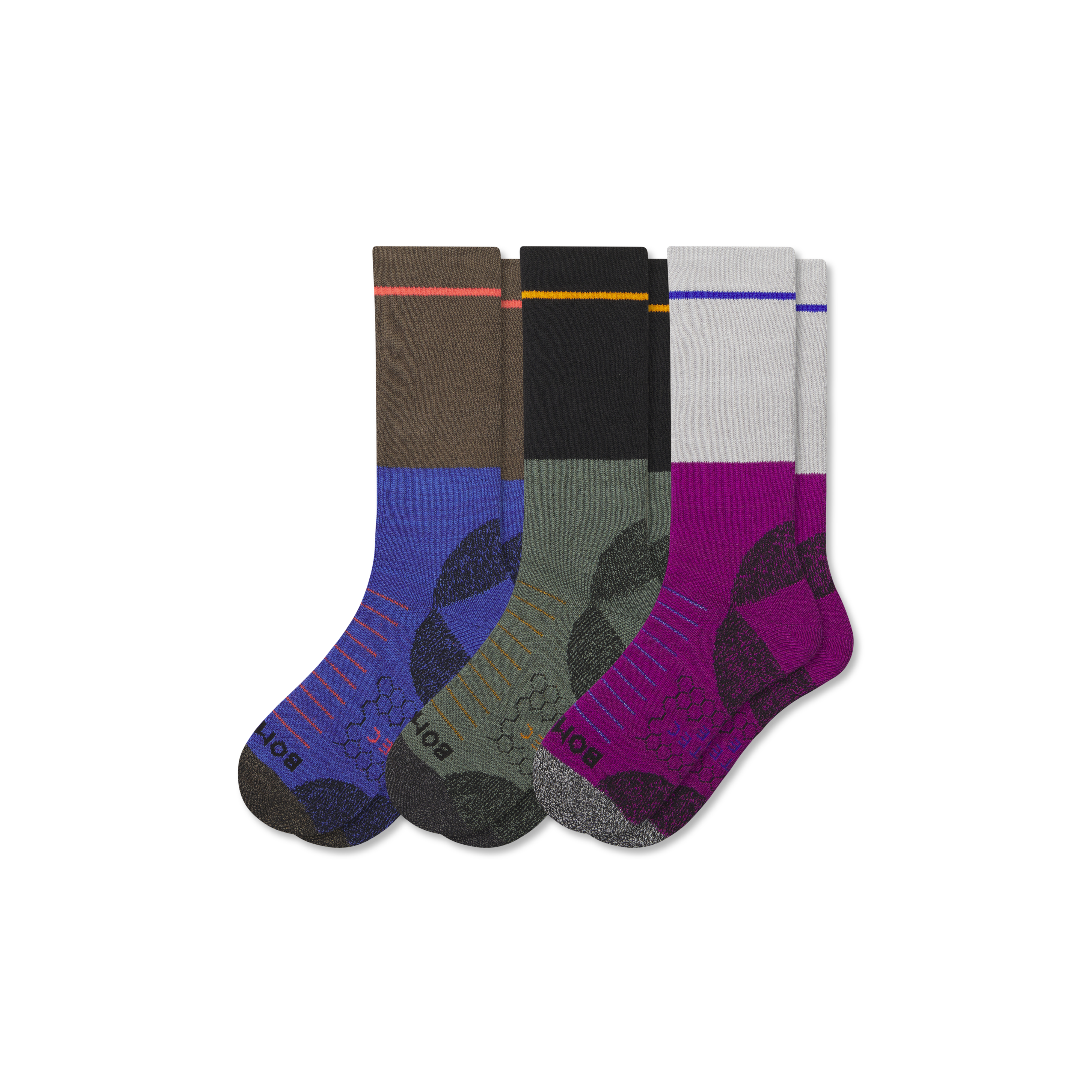 Bombas Hiking Performance Calf Sock 3-pack In Black Moss Mix