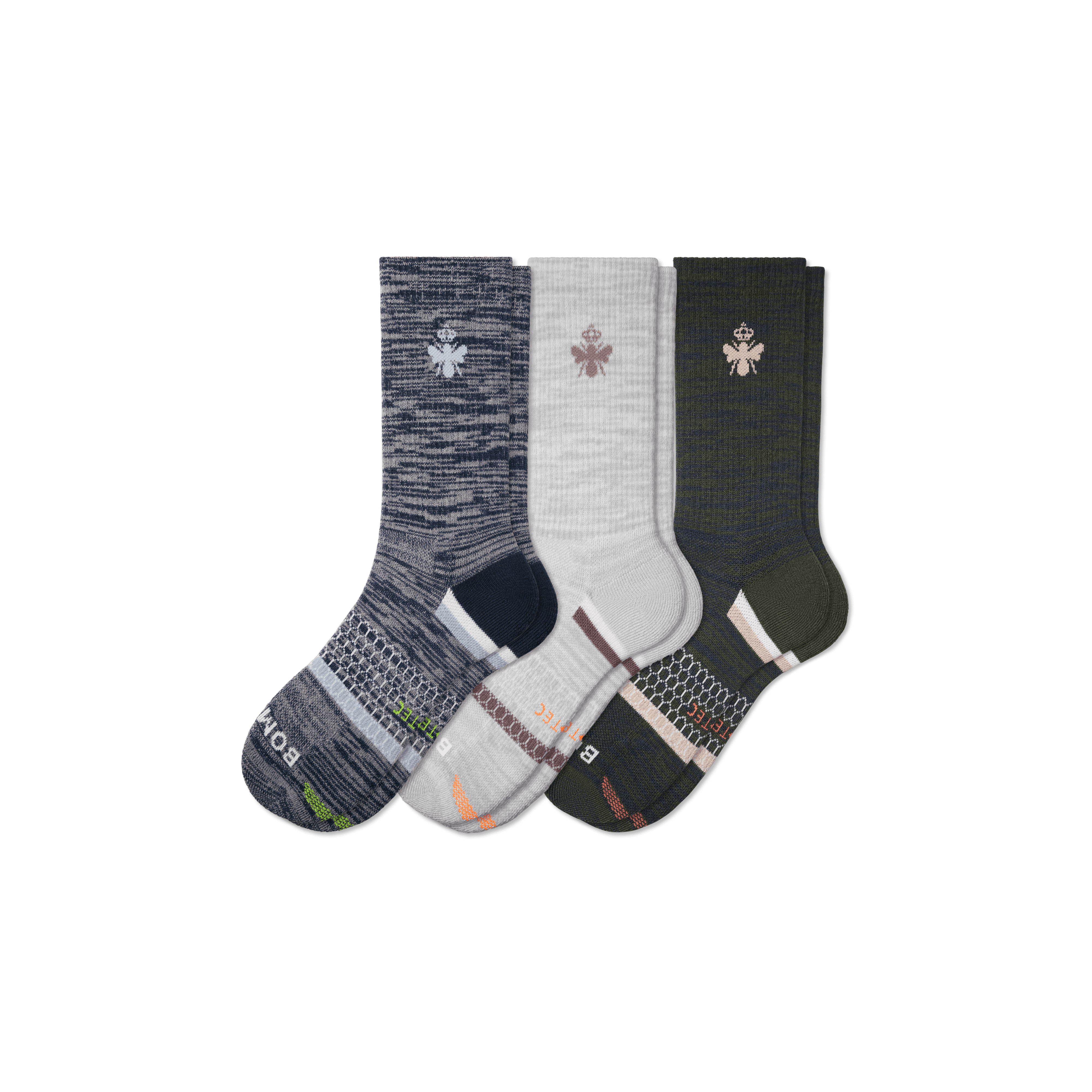 Bombas All-purpose Performance Calf Sock 3-pack In Navy Olive Mix