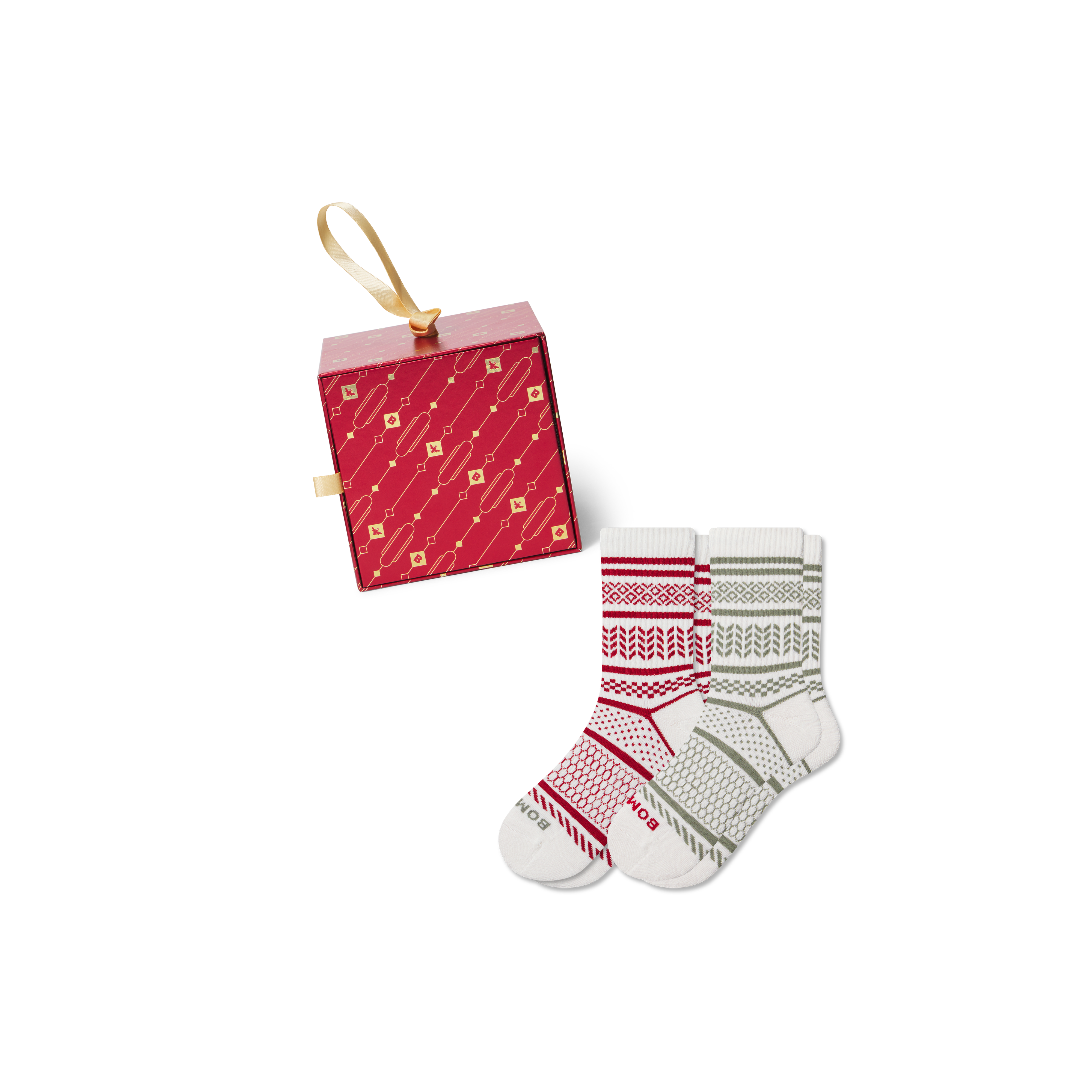 Women's Fair Isle Half Calf Sock 2-Pack Ornament Gift Box