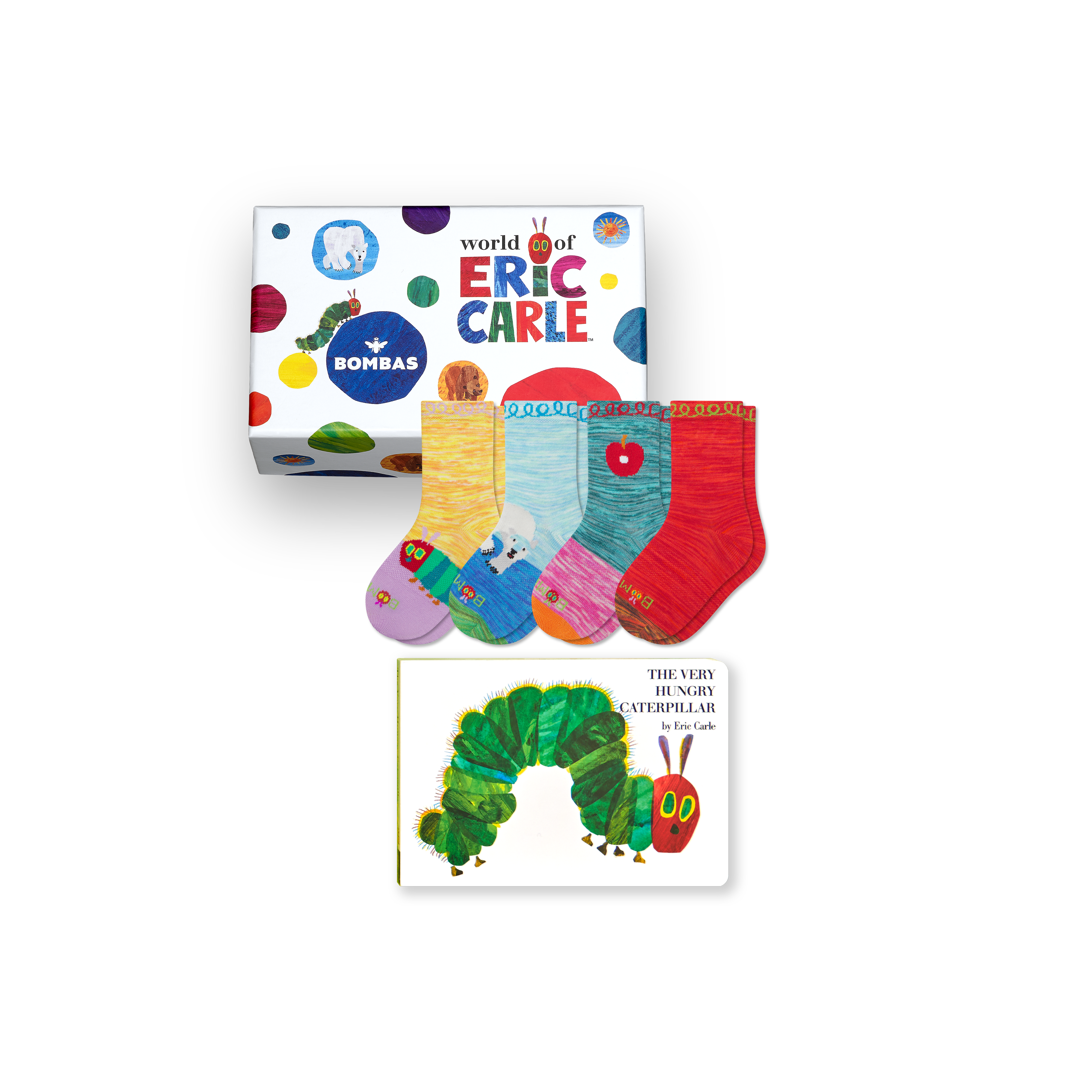 bombas Junior Eric Carle Lightweight Calf Sock 4-Pack Gift Box & Book
