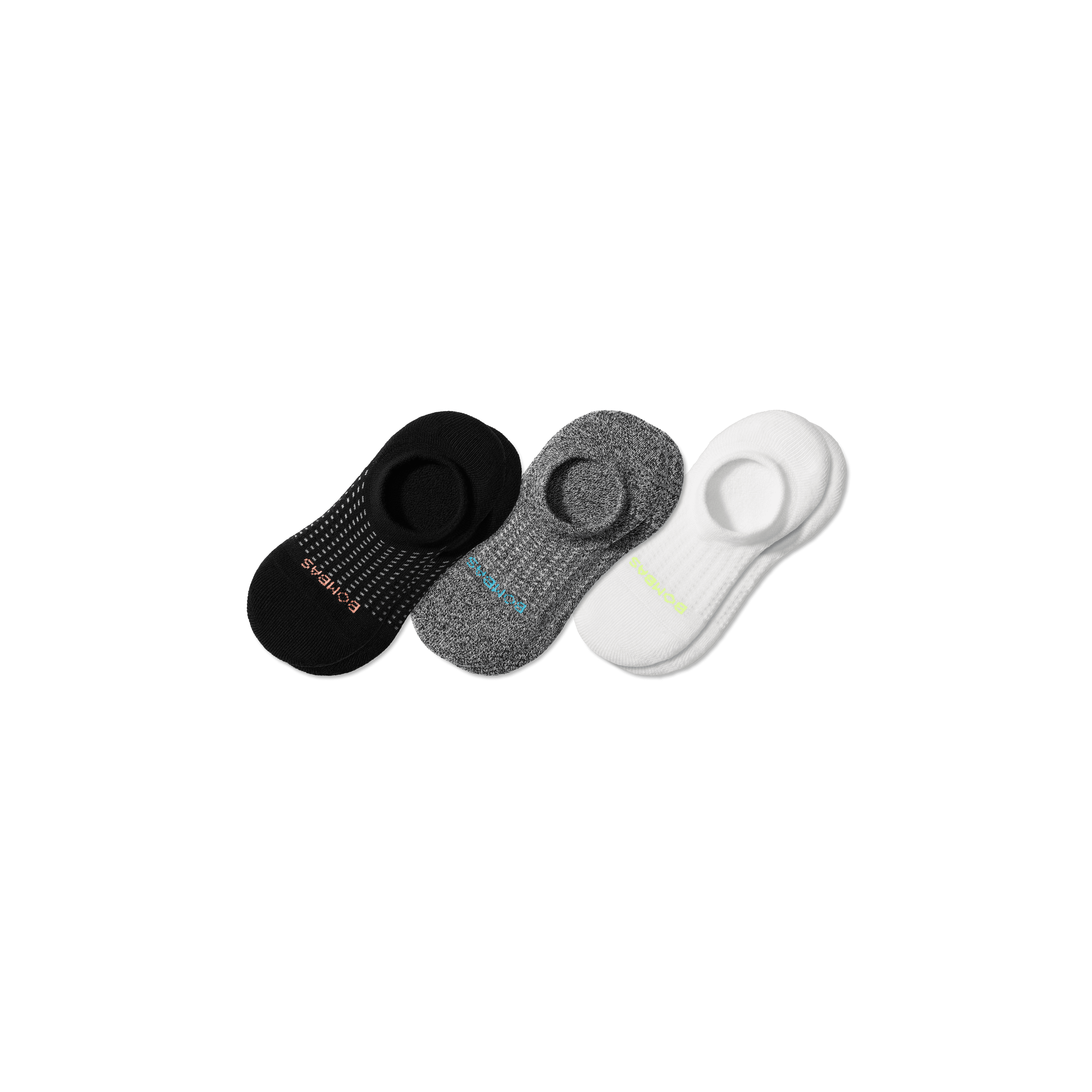 Bombas Performance Cushioned No Show Sock 3-pack In Black White Charcoal