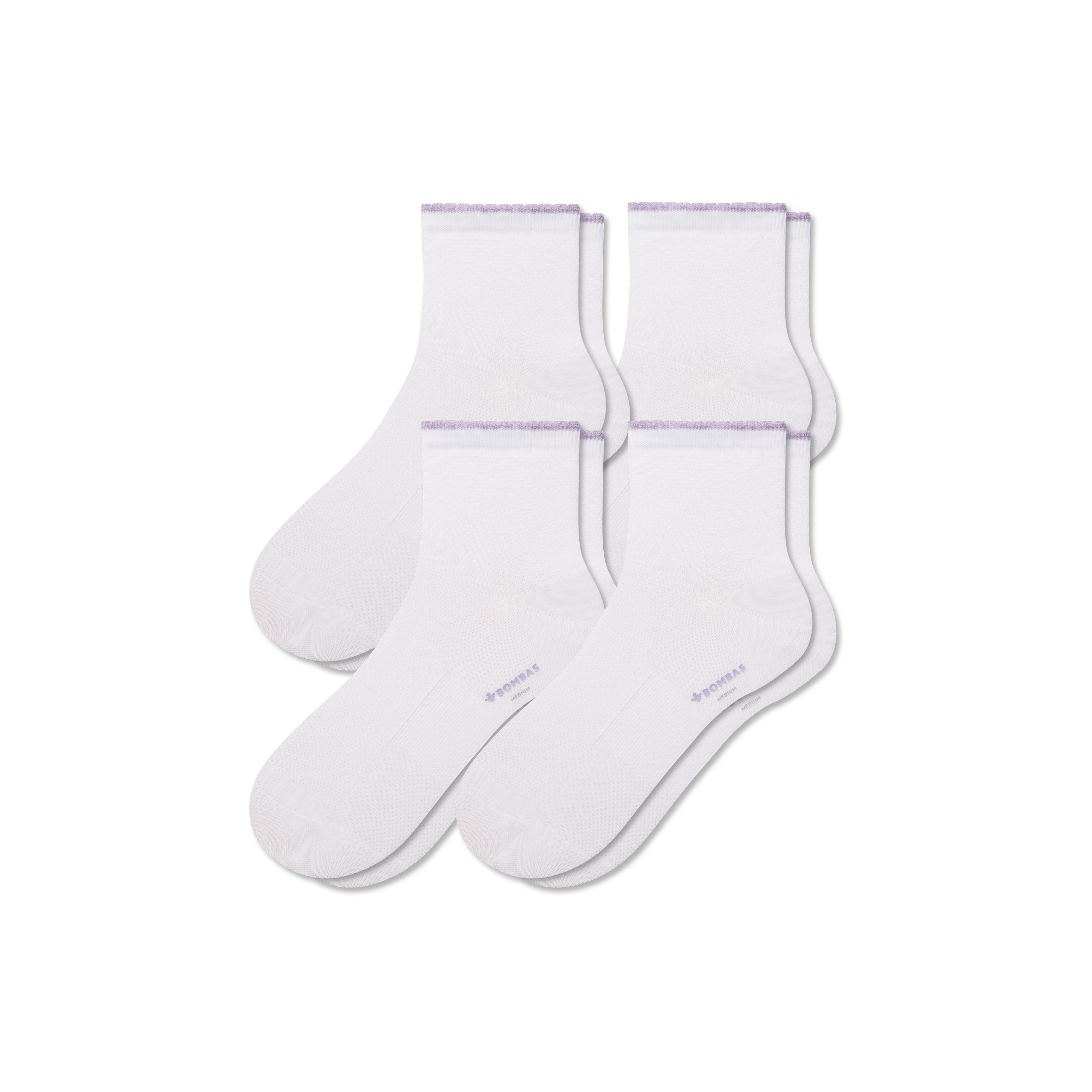 Bombas Scallop Cuff Quarter Sock 4-pack In White Lavender Mix