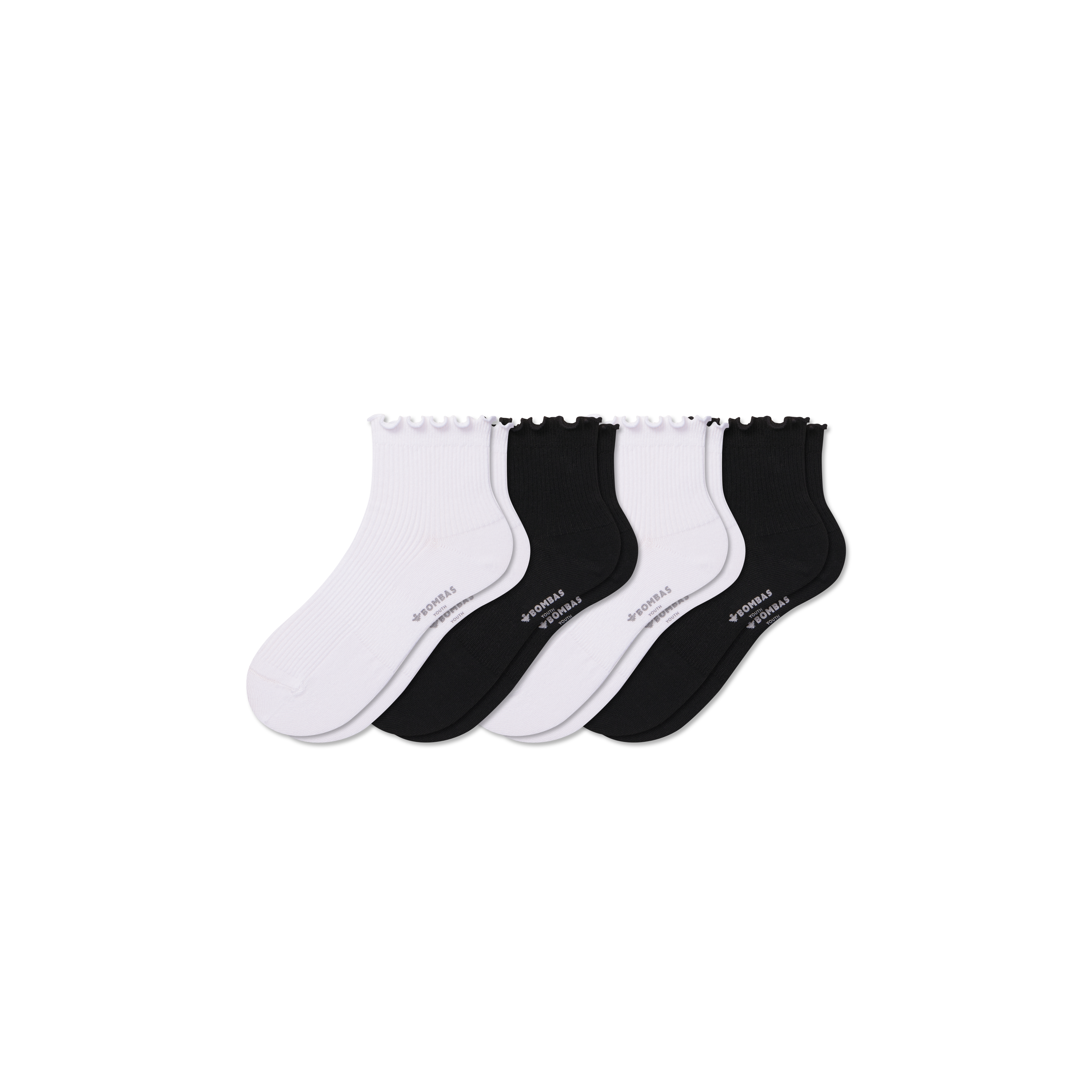 bombas Youth Ruffle Rib Quarter Sock 4-Pack