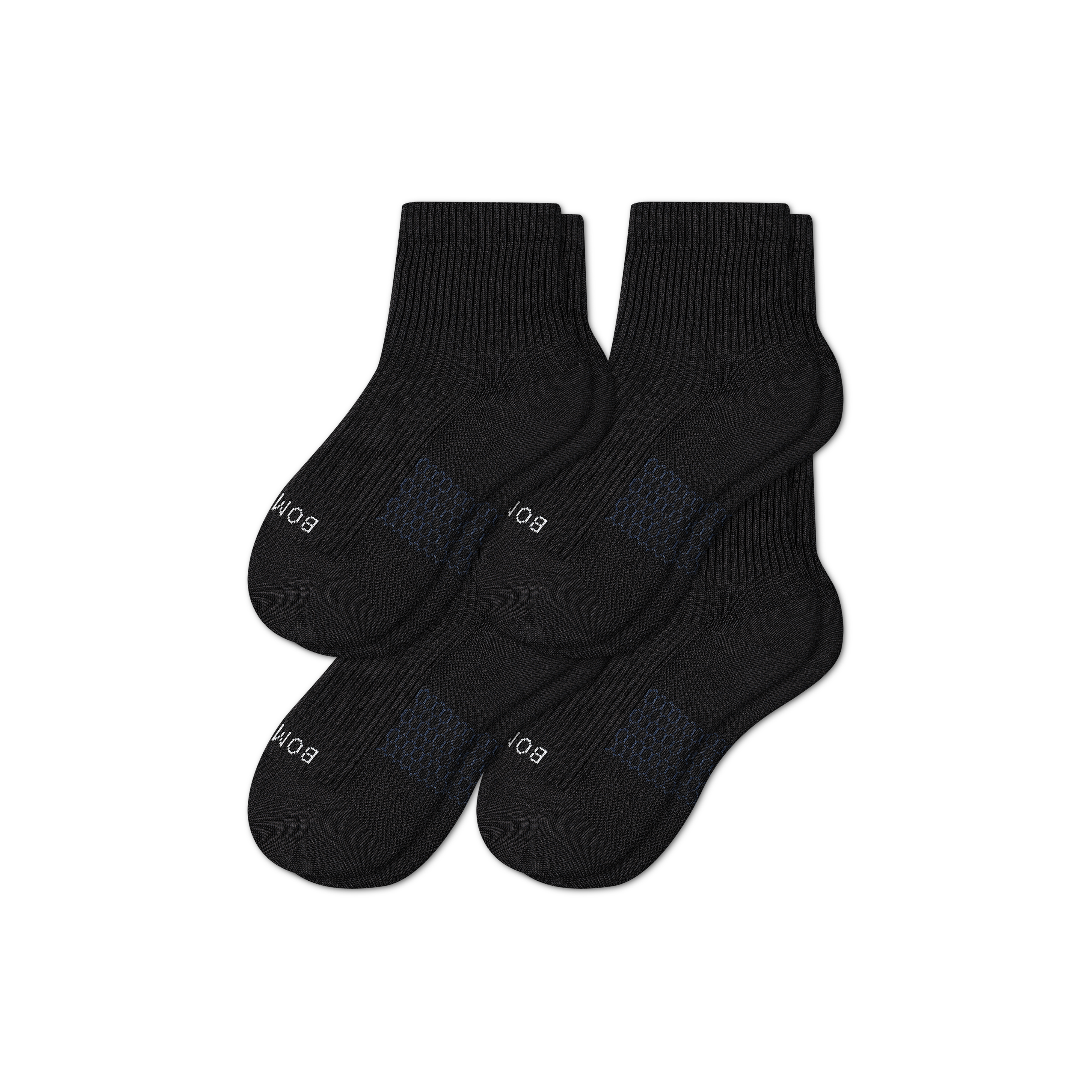 Bombas Hybrid Ribbed Quarter Sock 4-pack In Black