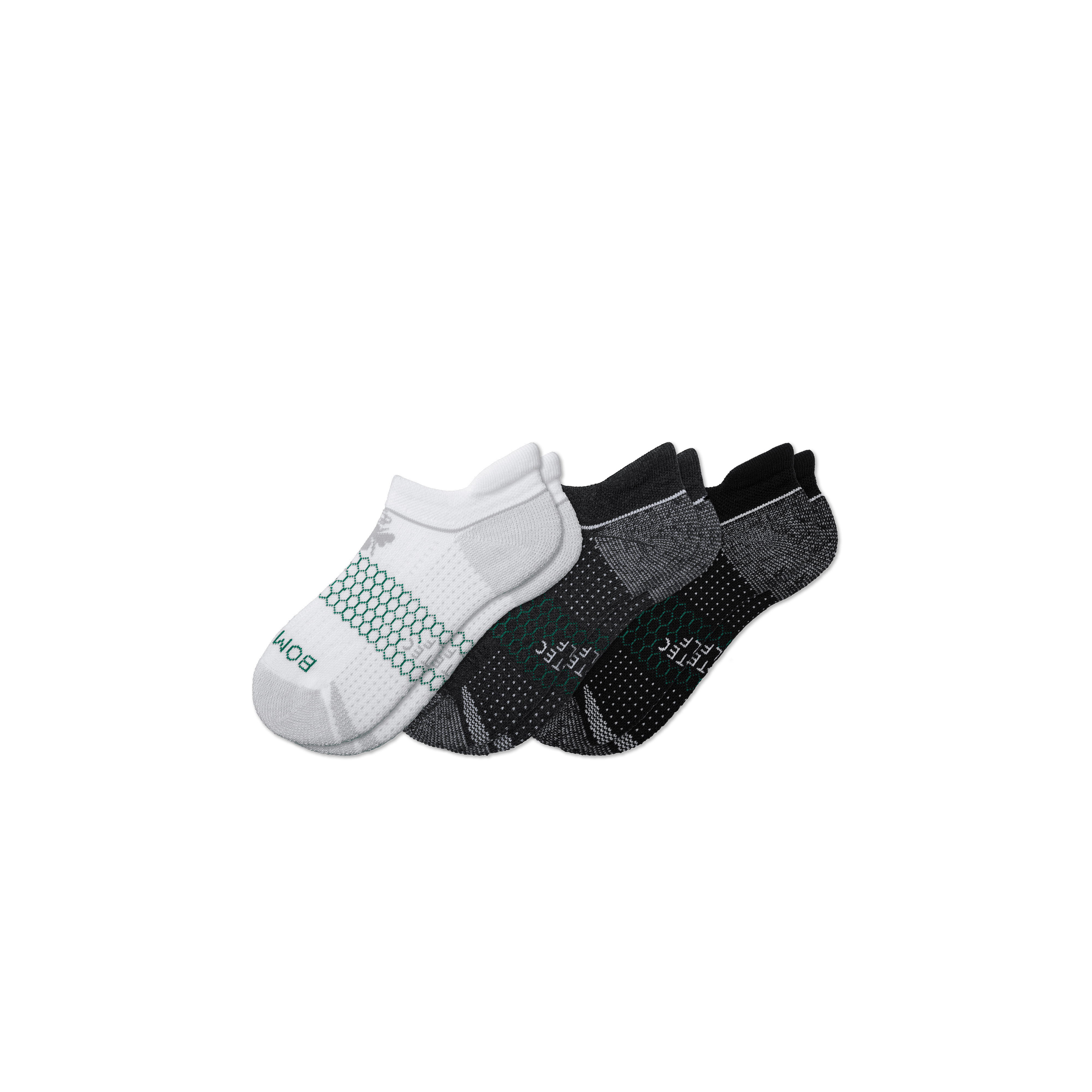 Bombas Golf Ankle Sock 3-pack In White Dark Grey Black
