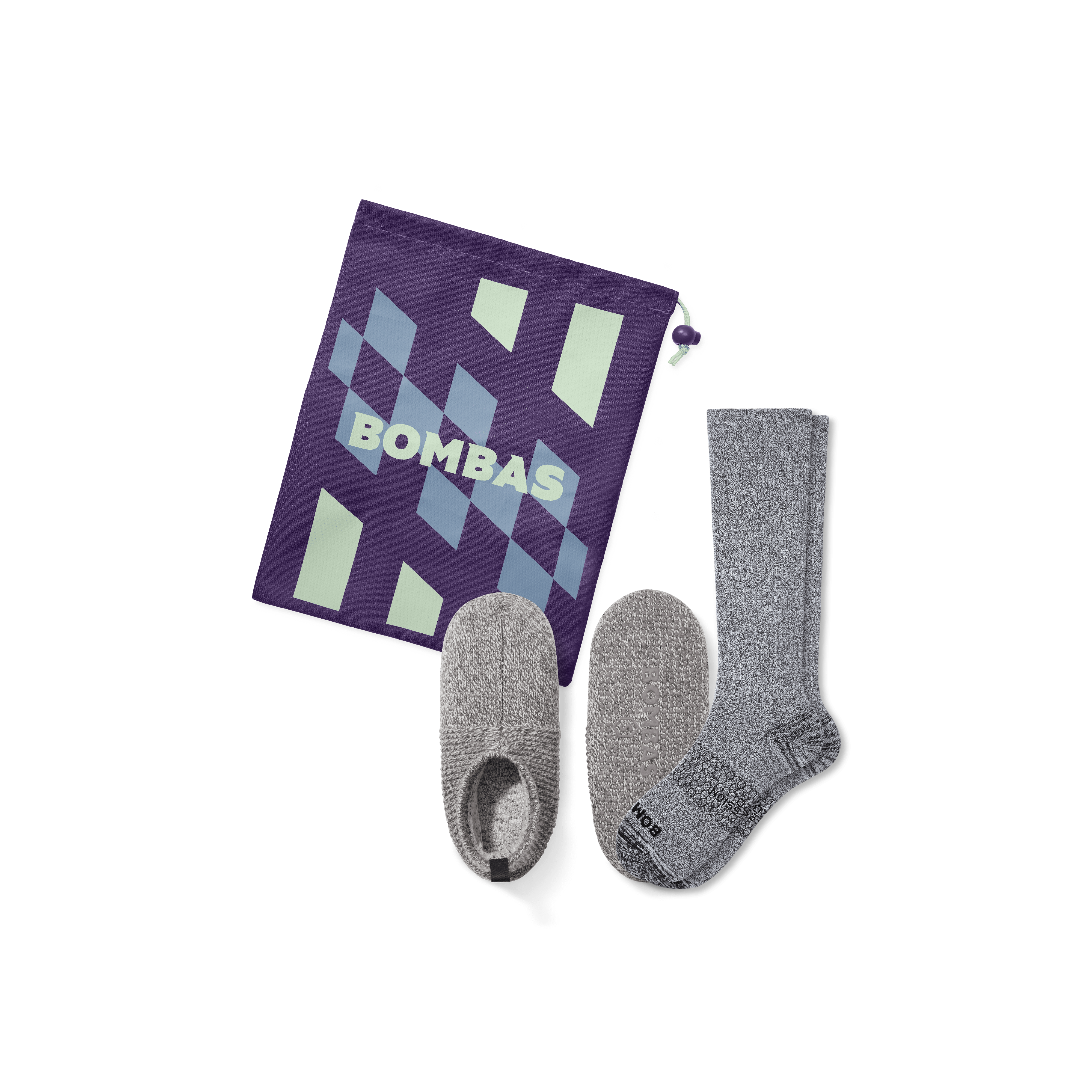 Bombas Travel Compression Sock And Gripper Slipper 2-pack In Harbor Grey Mix