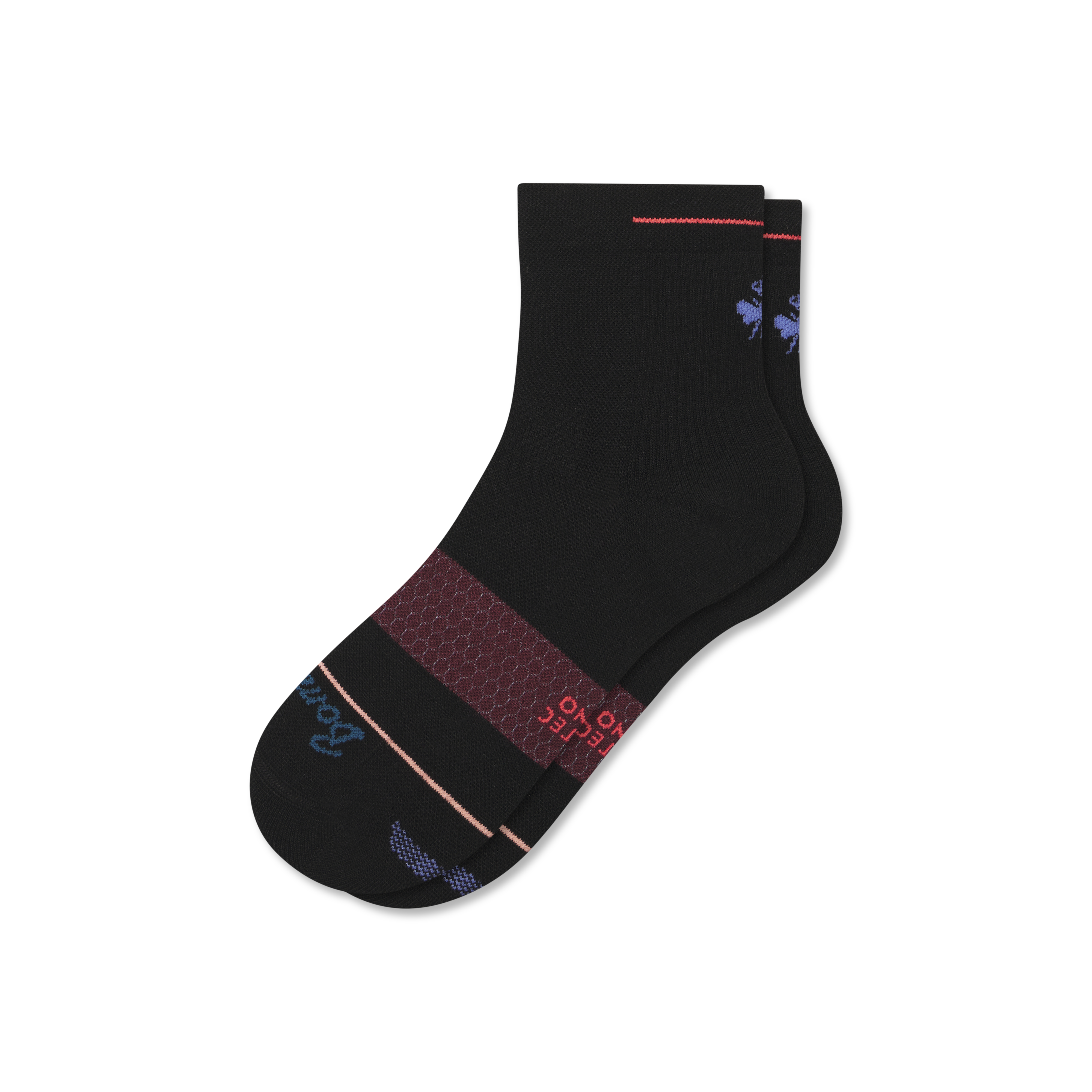 Bombas Merino Wool Blend Athletic Quarter Socks In Black Wine