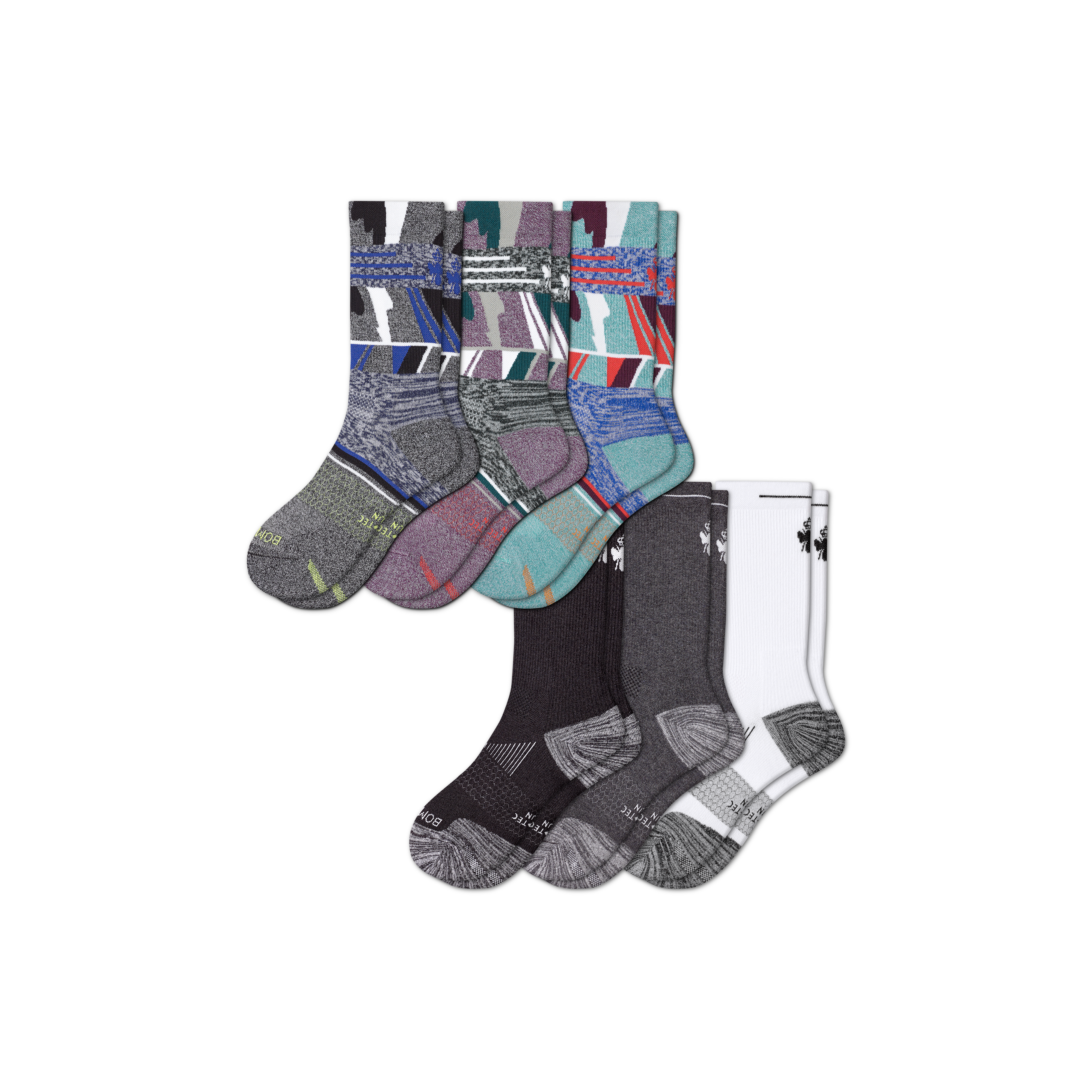 Bombas Running Calf Sock 6-pack In Charcoal Surf Multi