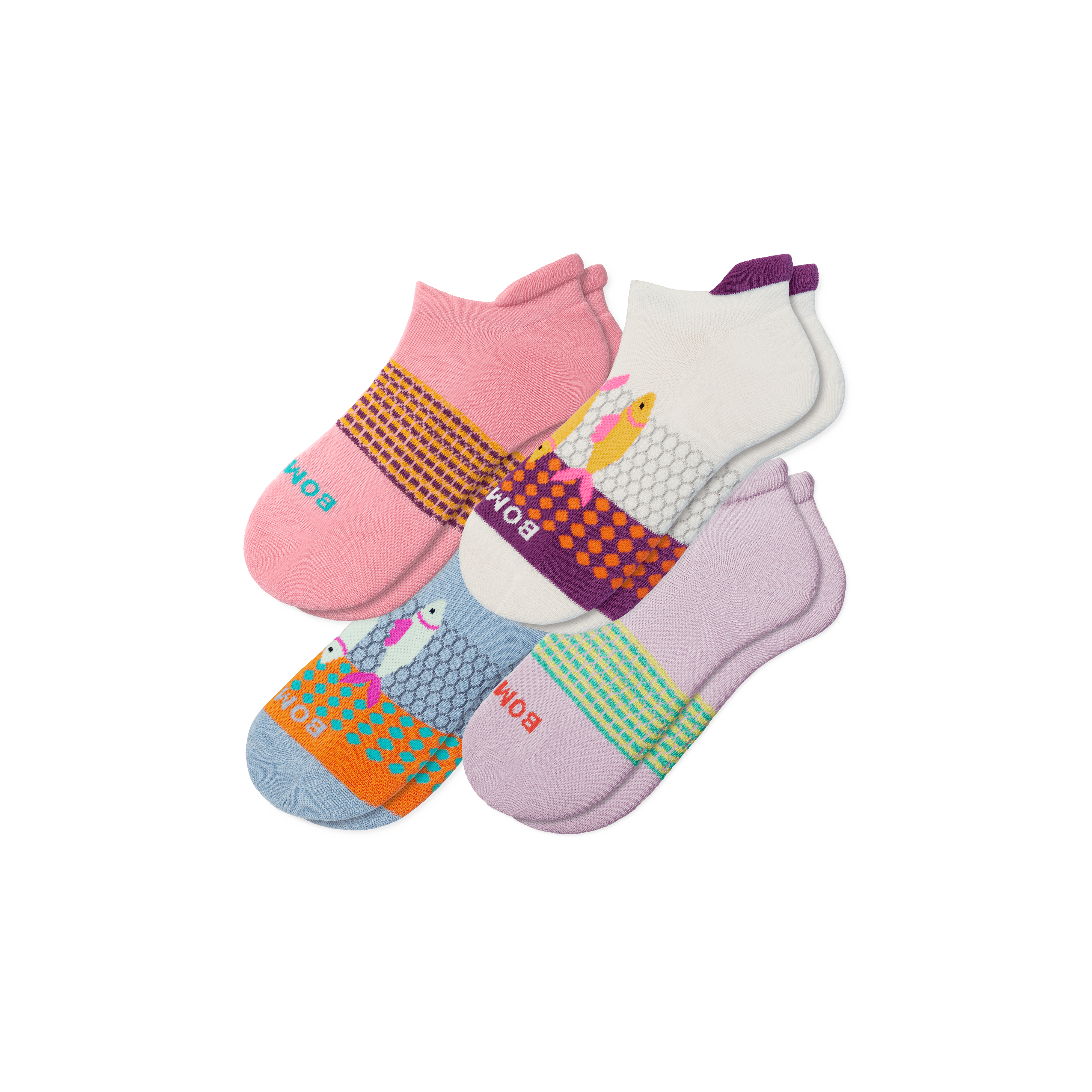 Bombas Aquatic Ankle Sock 4-pack In Ocean Pink Mix