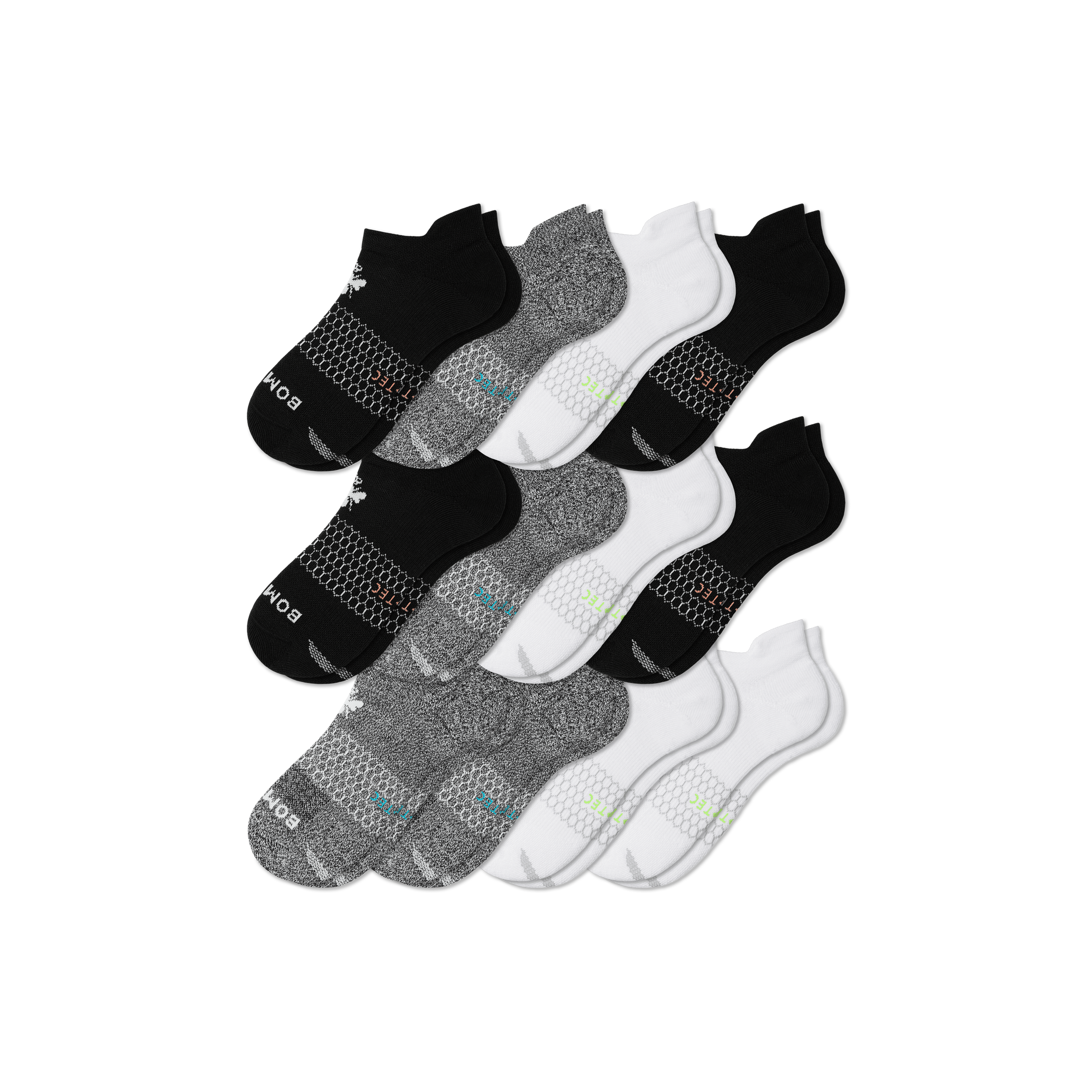 Shop Bombas All-purpose Performance Ankle Sock 12-pack In Black White Charcoal Mix
