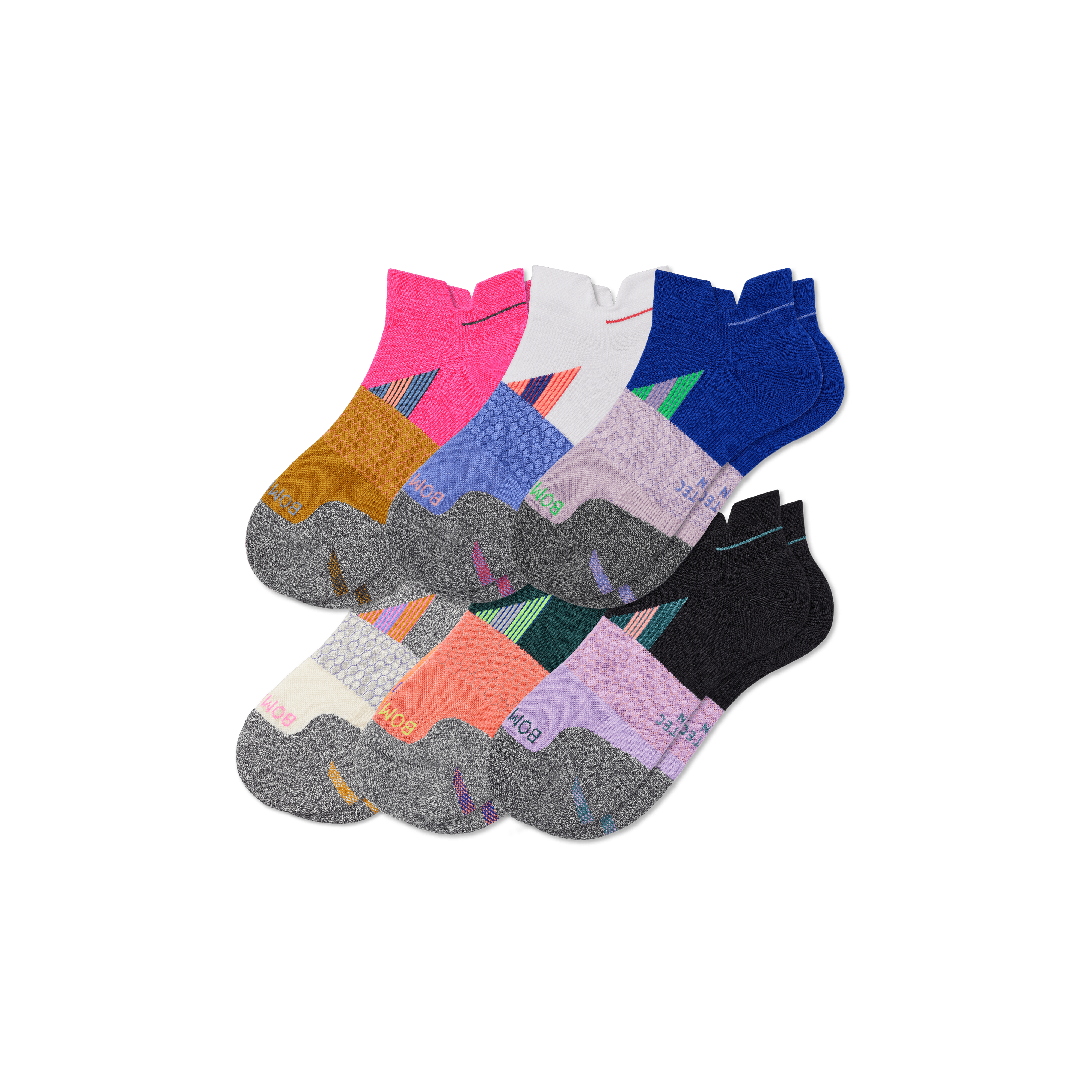 Bombas Running Ankle Sock 6-pack In Pink Cobalt Mix