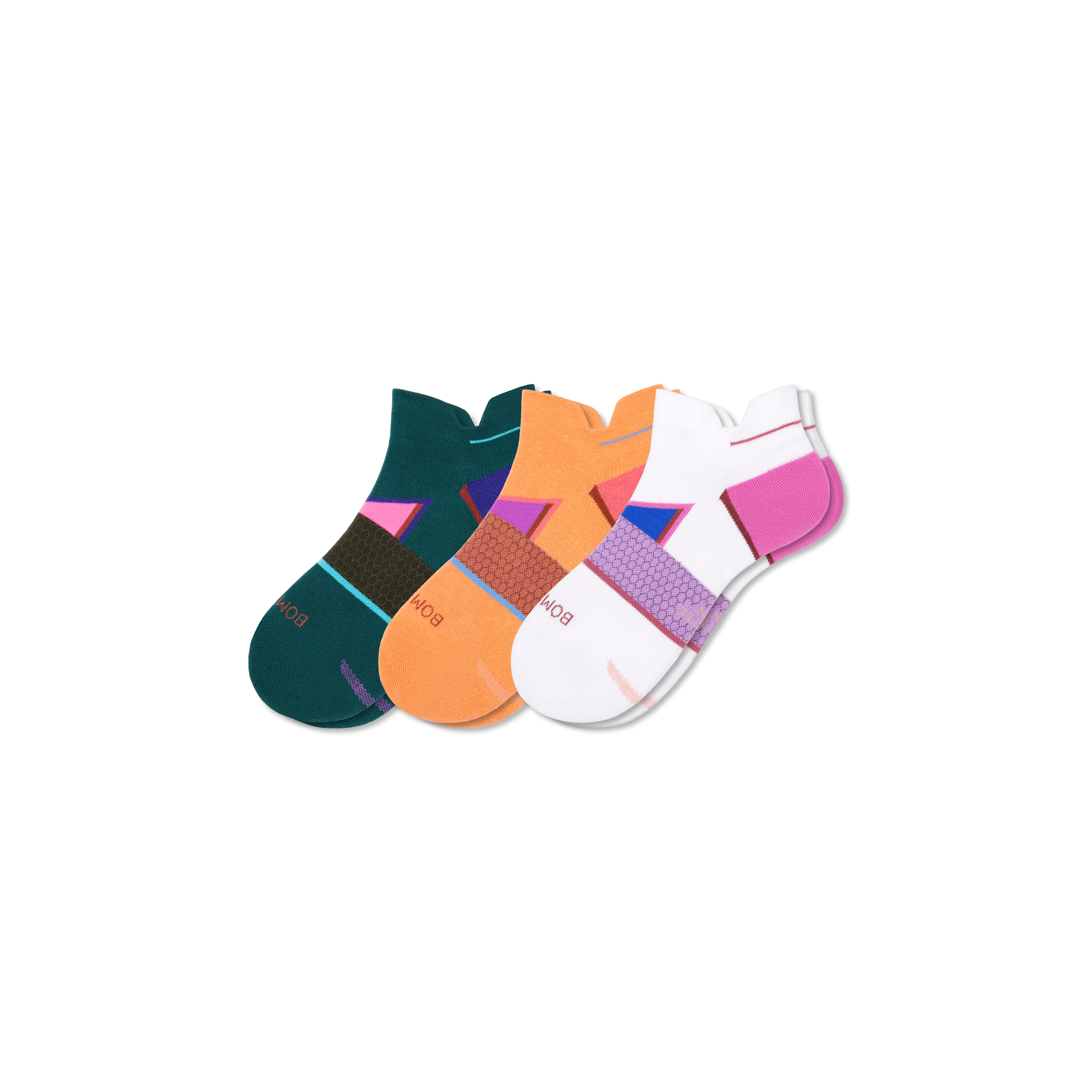 Bombas Running Ankle Sock 3-pack In White Peach Mix