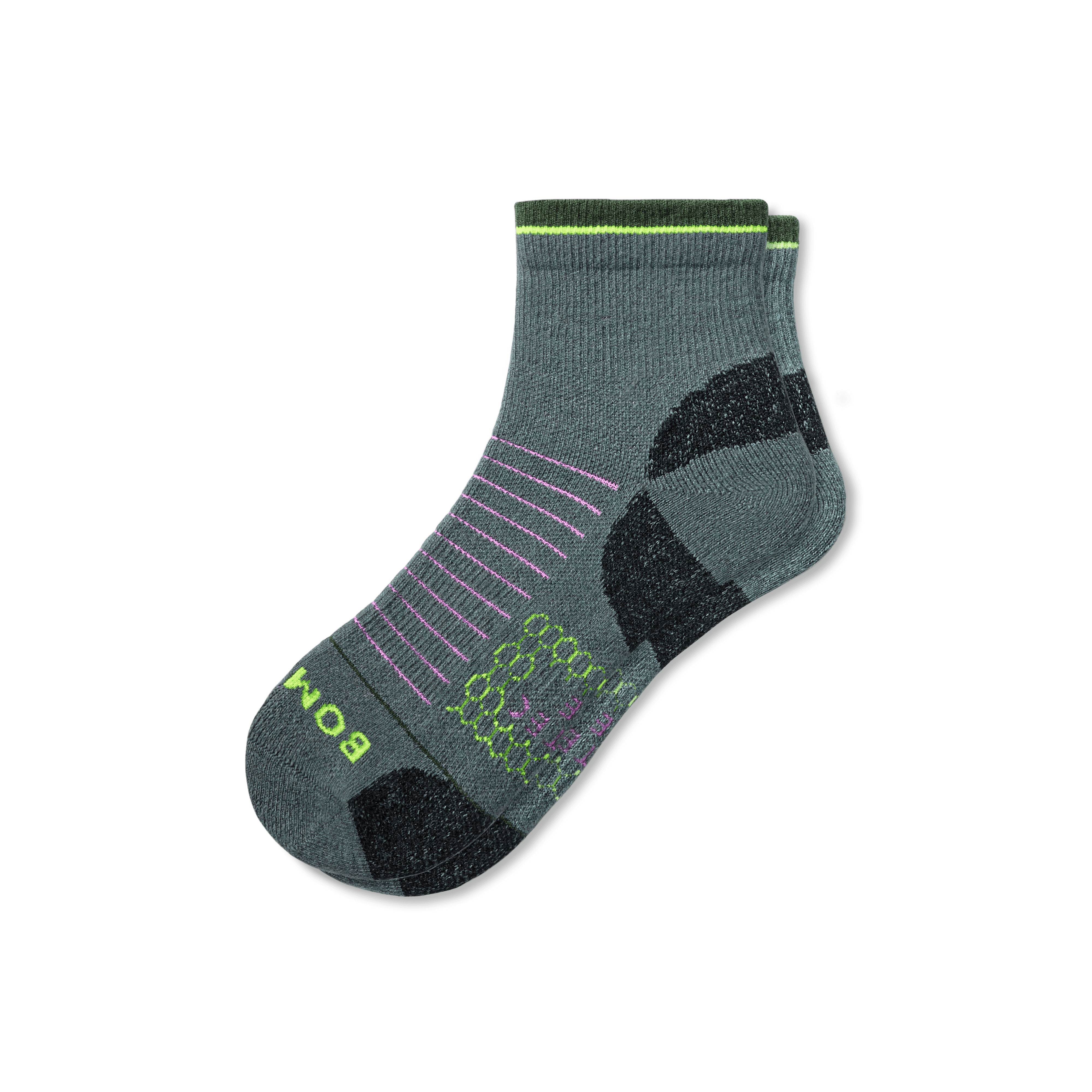 Bombas Merino Wool Blend Hiking Performance Quarter Socks In Moss Grey