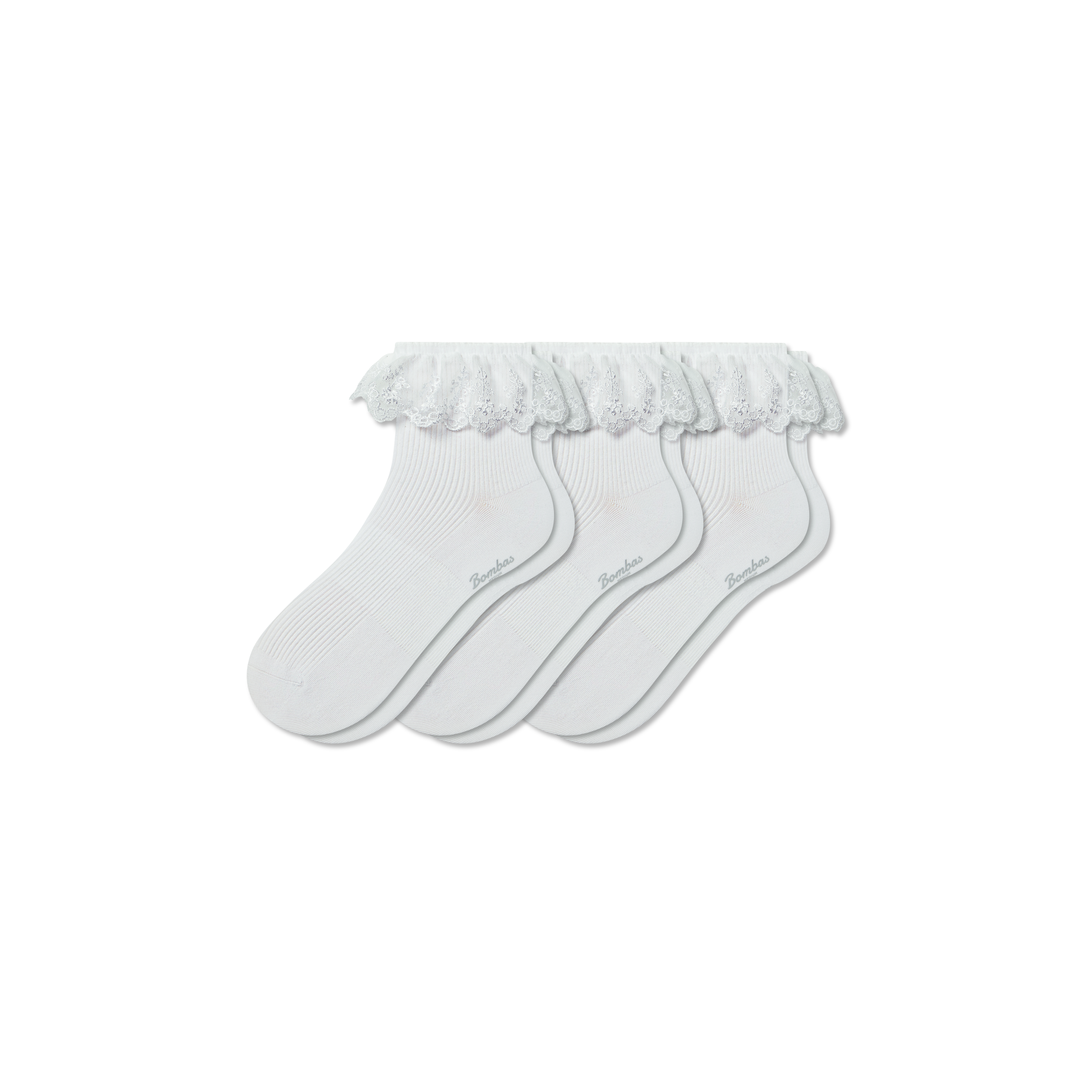 Bombas Ruffle Lace Quarter Sock 3-pack In White