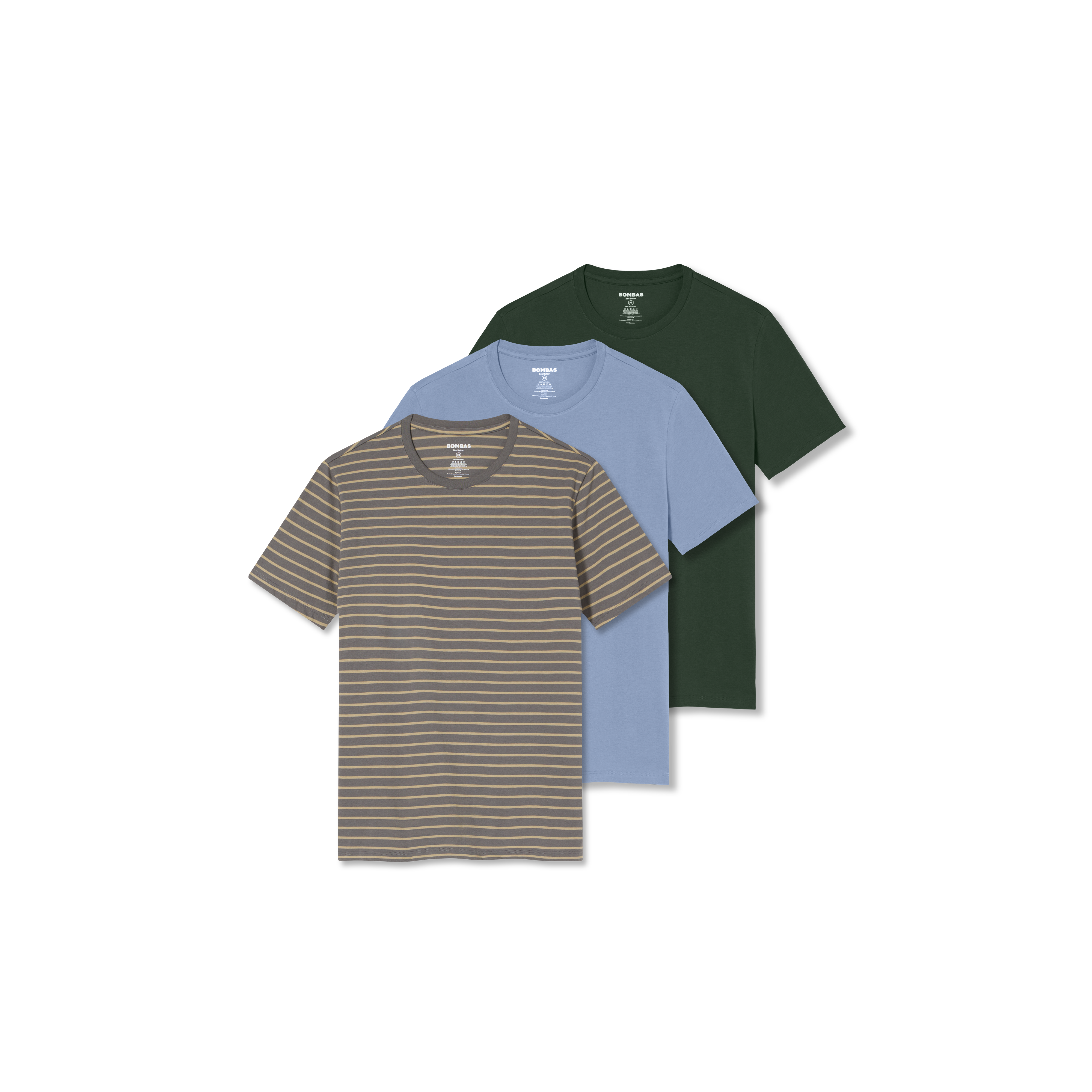 bombas Men's Pima Cotton Crew Neck T-Shirt 3-Pack