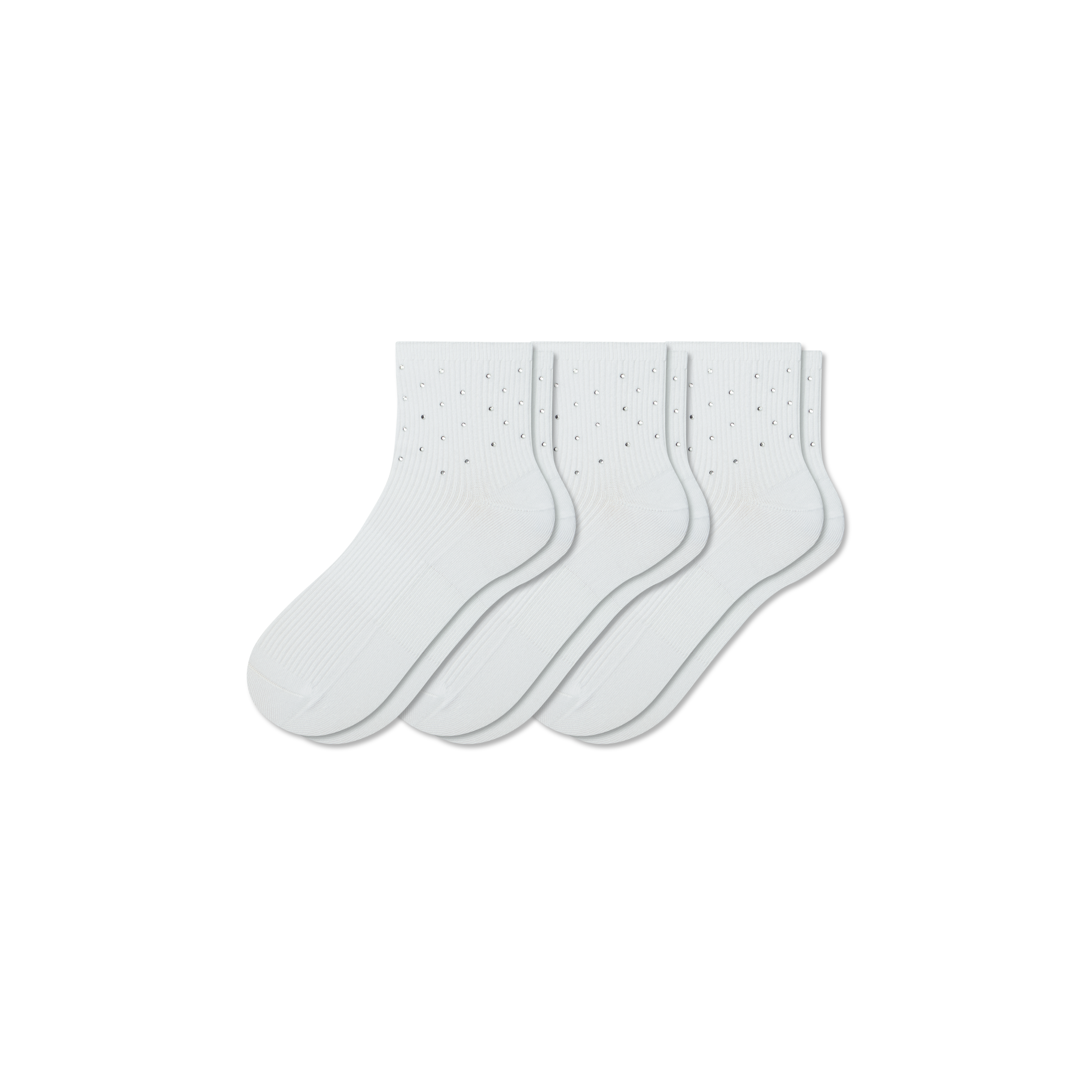 Bombas Rhinestone Rib Quarter Sock 3-pack In White