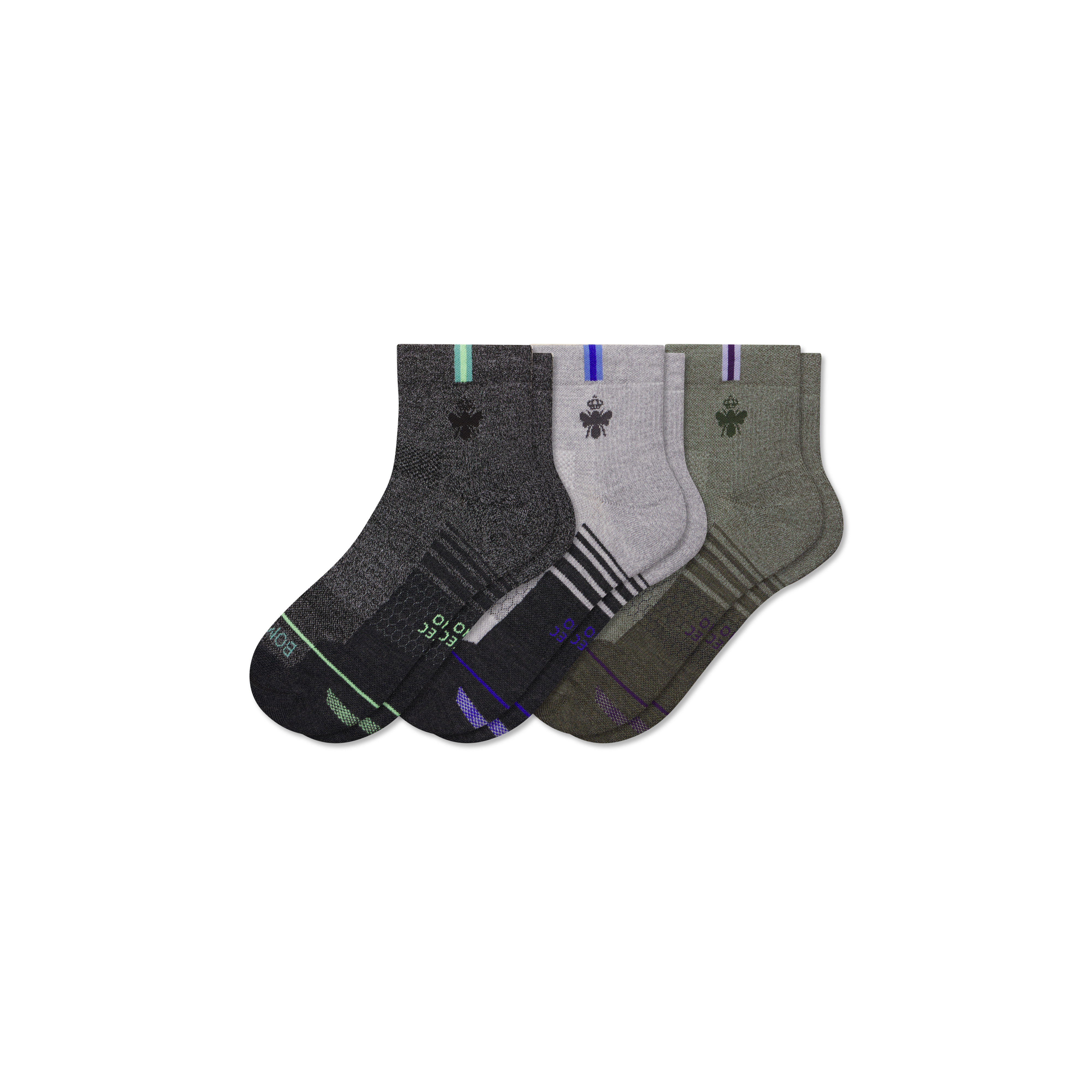 Men's Merino Wool Blend Athletic Quarter Sock 3-Pack