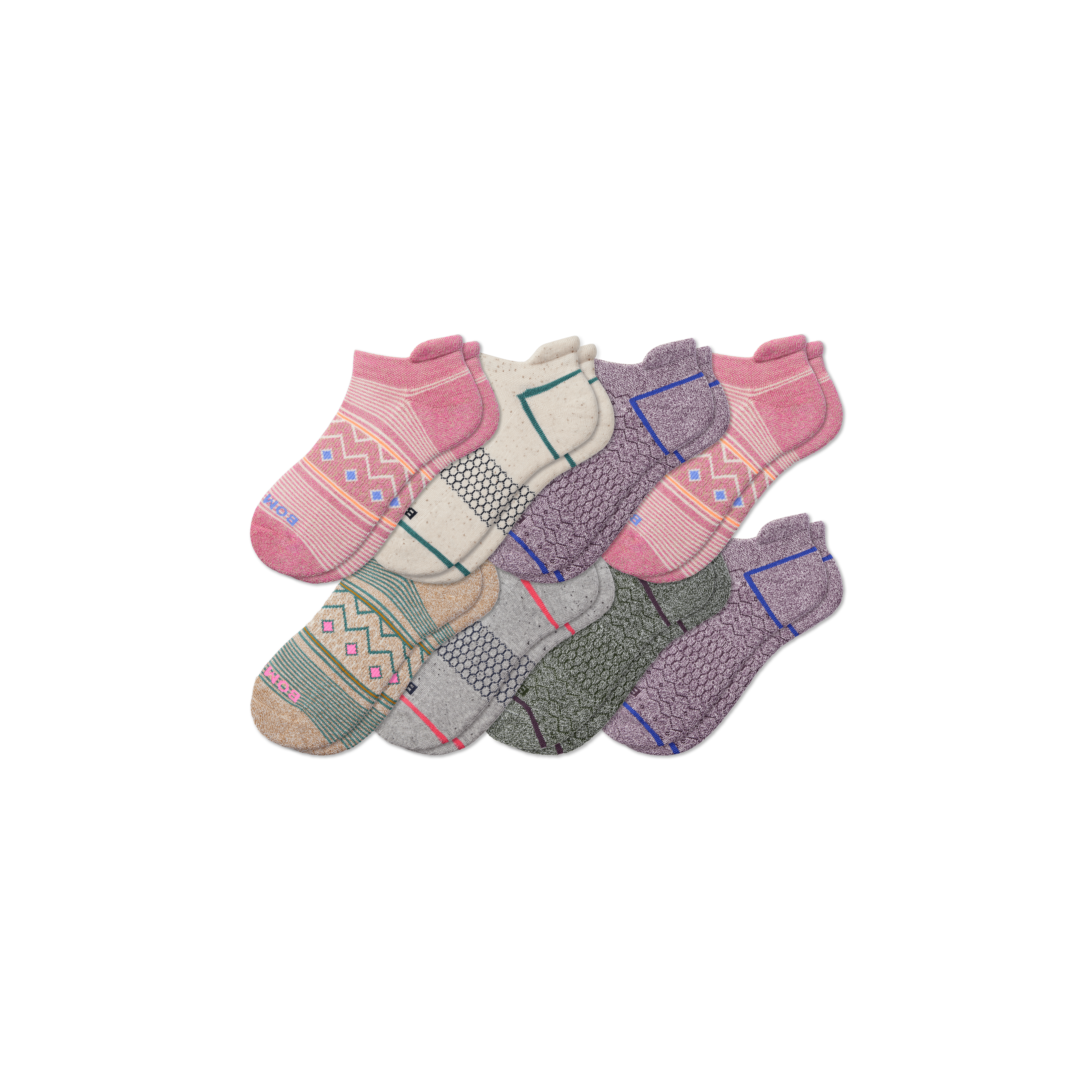 Bombas Ankle Sock 8-pack In Mulberry Plum Mix