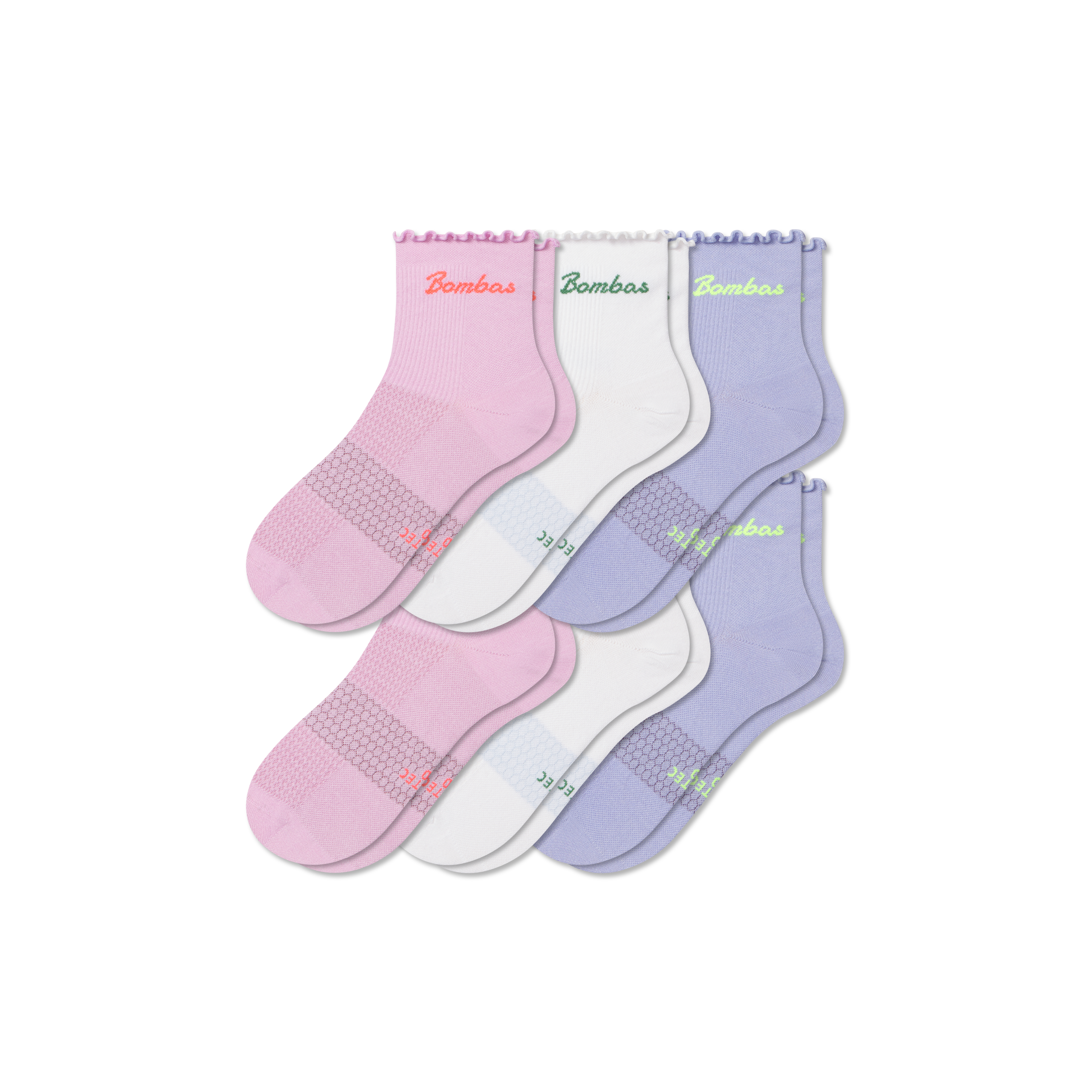 bombas Women’s Ruffle Athletic Quarter Sock 6-Pack