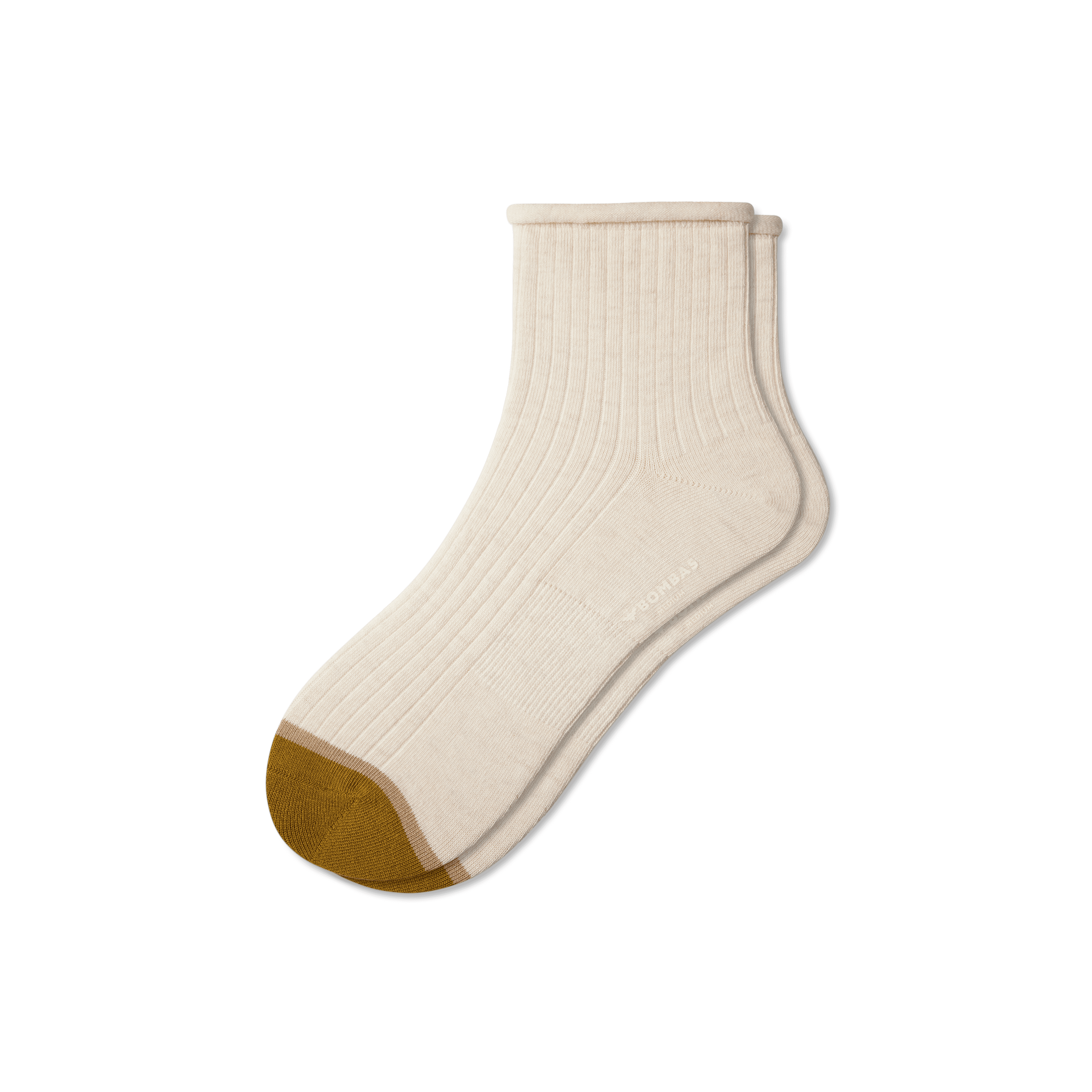 Bombas Roll-top Ribbed Quarter Socks In Natural Ivory