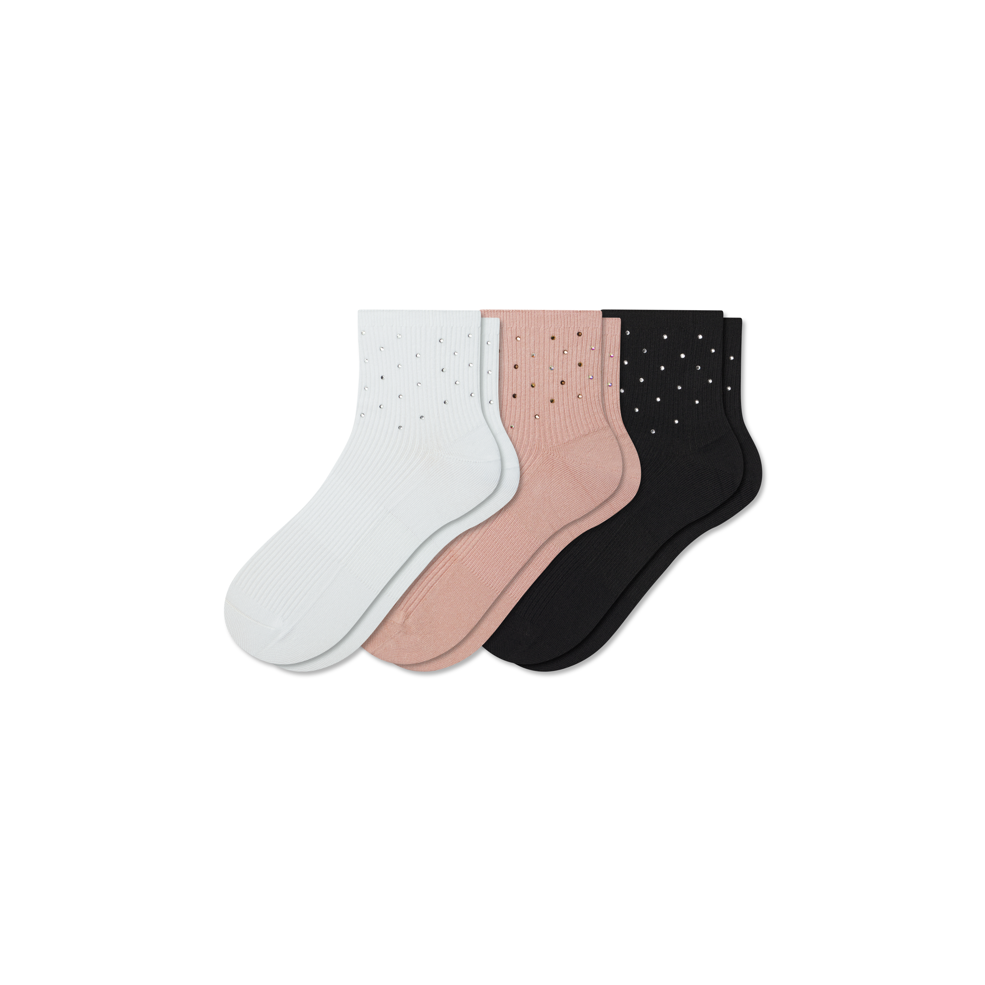 Bombas Rhinestone Rib Quarter Sock 3-pack In Multi