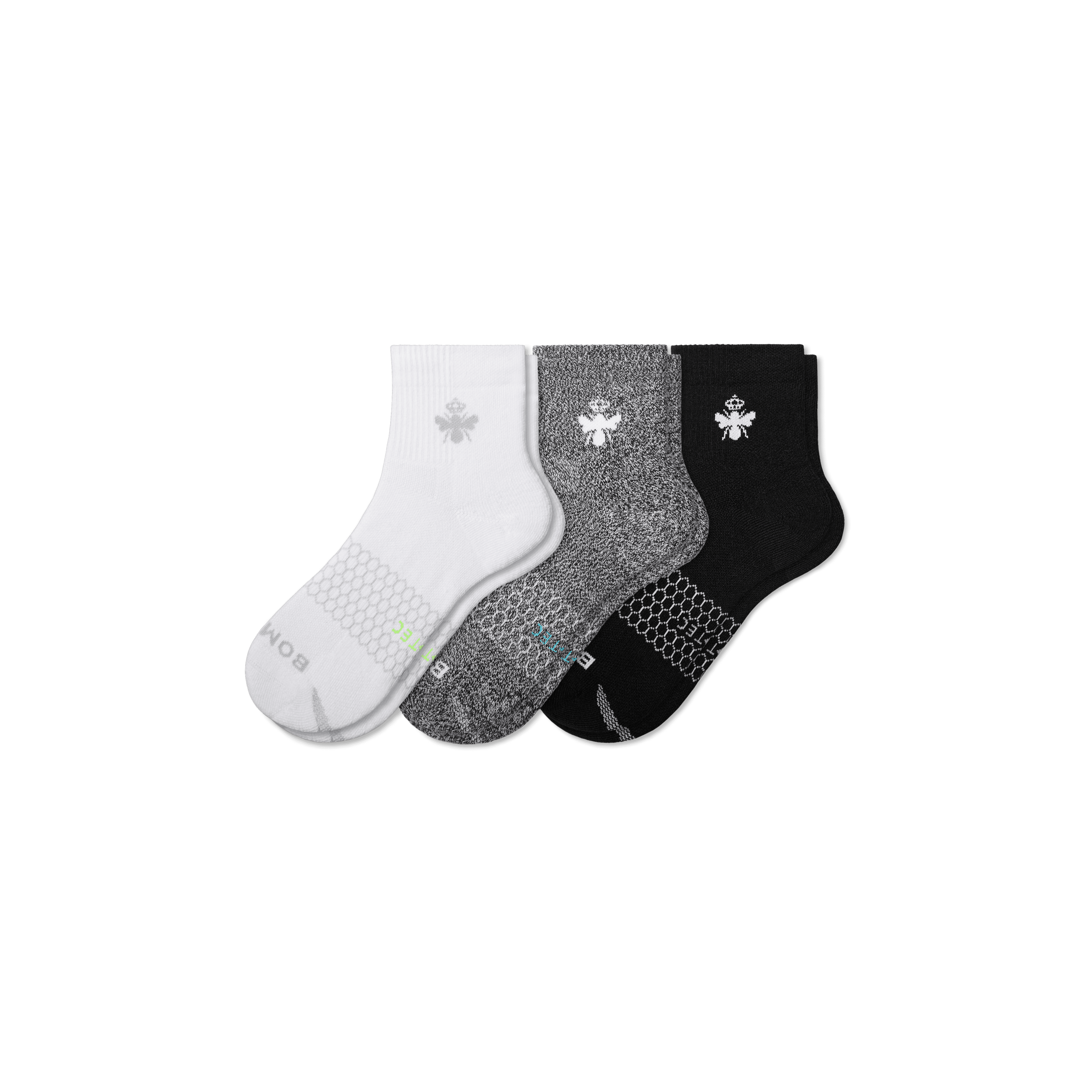 Bombas All-purpose Performance Quarter Sock 3-pack In Black White Charcoal