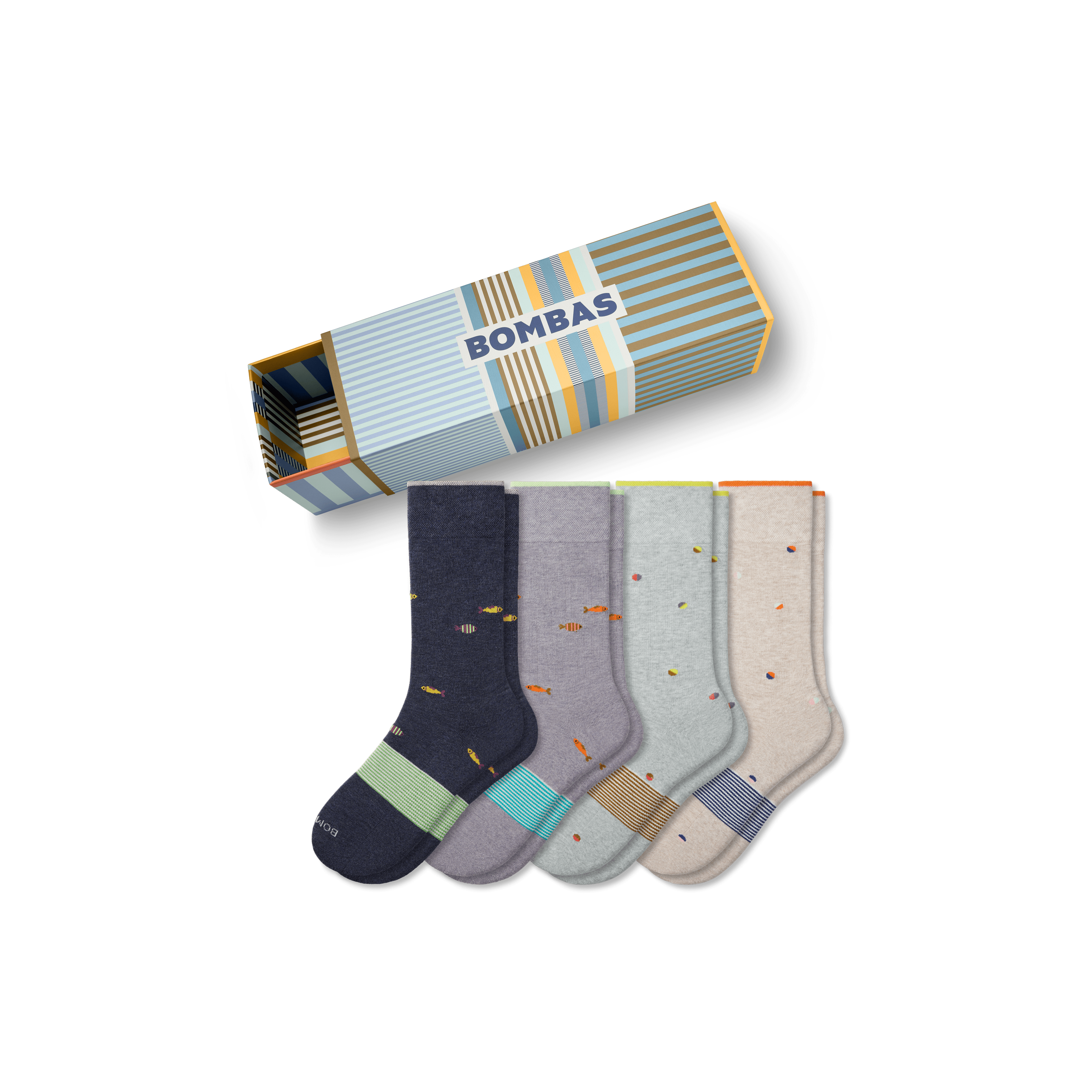 Shop Bombas Father's Day Dress Calf Sock 4-pack Gift Box In Navy Ocean Mix