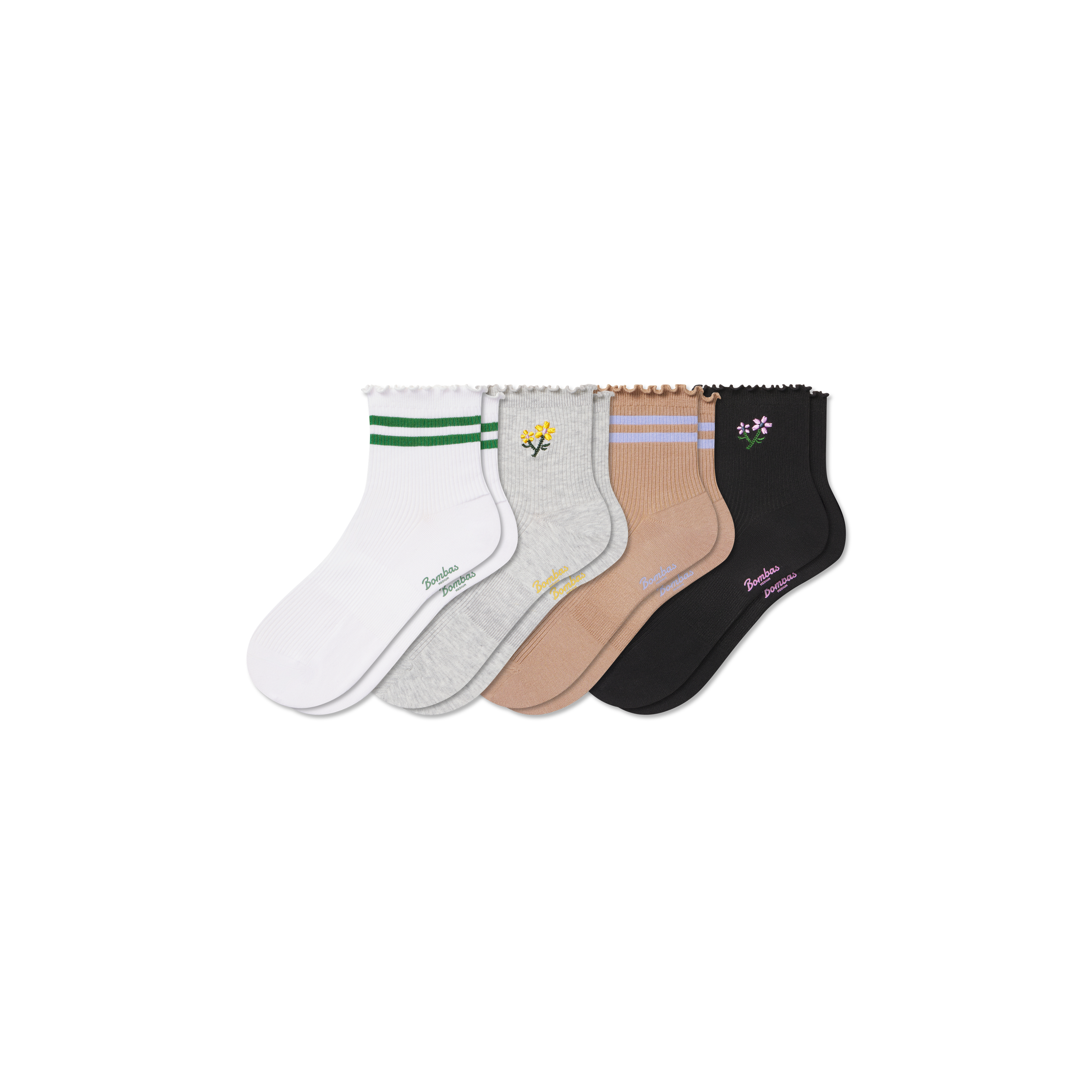 Bombas Ruffle Rib Quarter Sock 4-pack