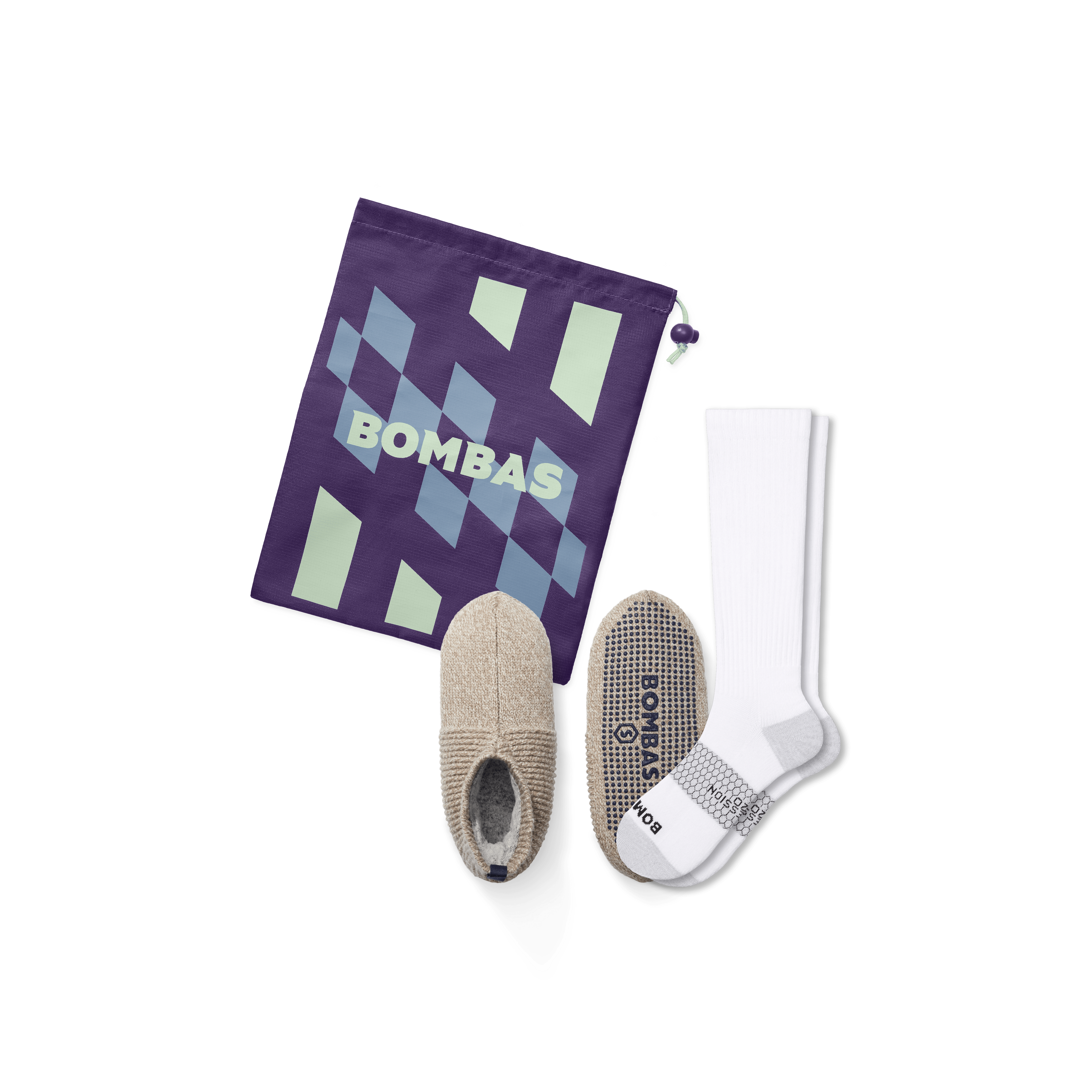 Bombas Travel Compression Sock And Gripper Slipper 2-pack In Bright White Mix