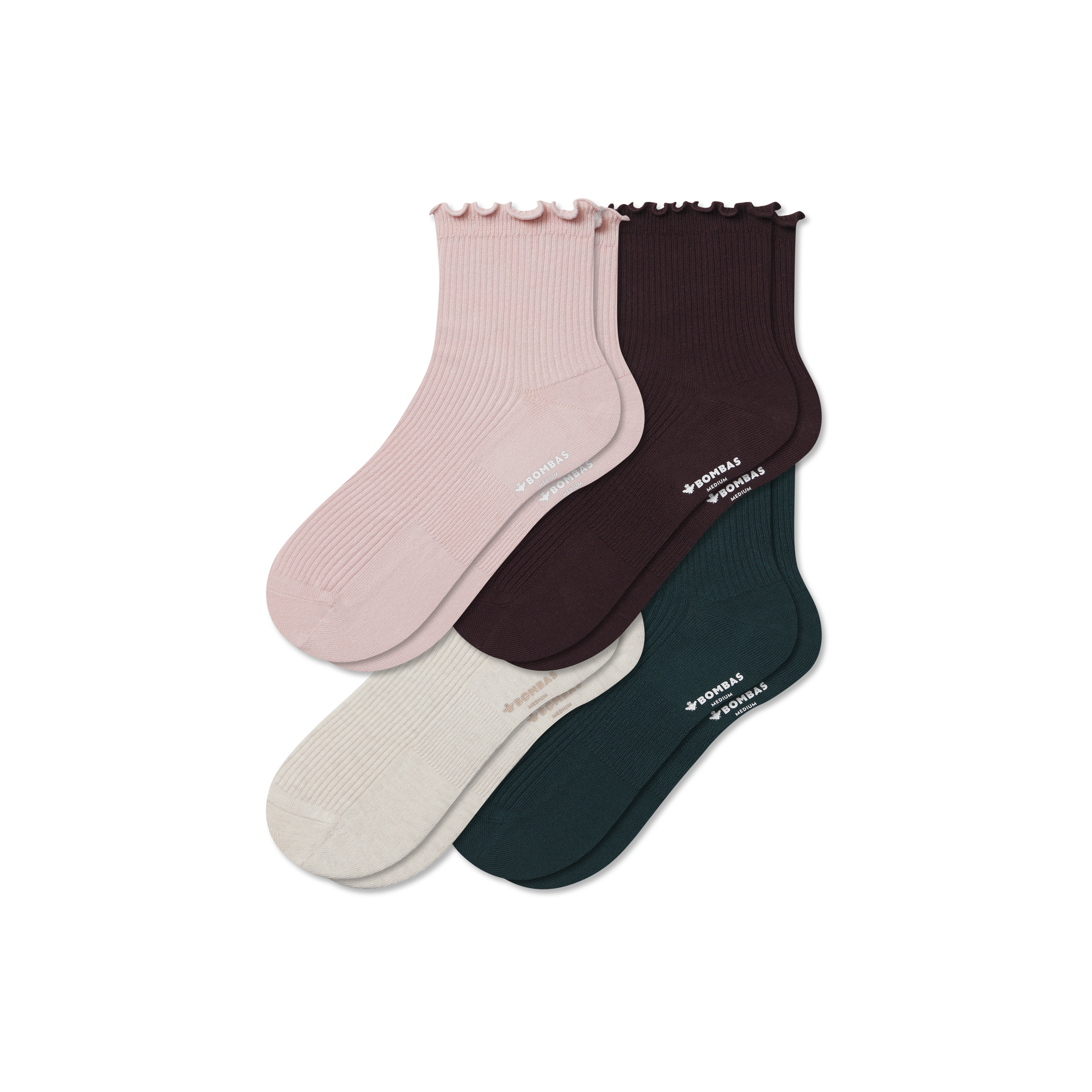 Bombas Ruffle Rib Quarter Sock 4-pack In Pink