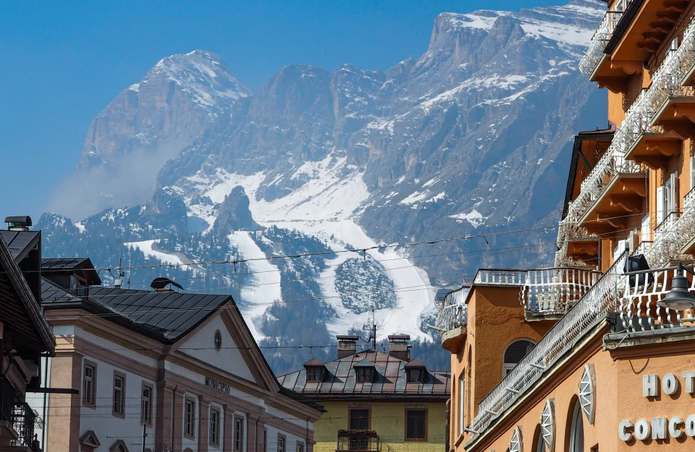 The Alpine town of Cortina d'Ampezzo, Italy