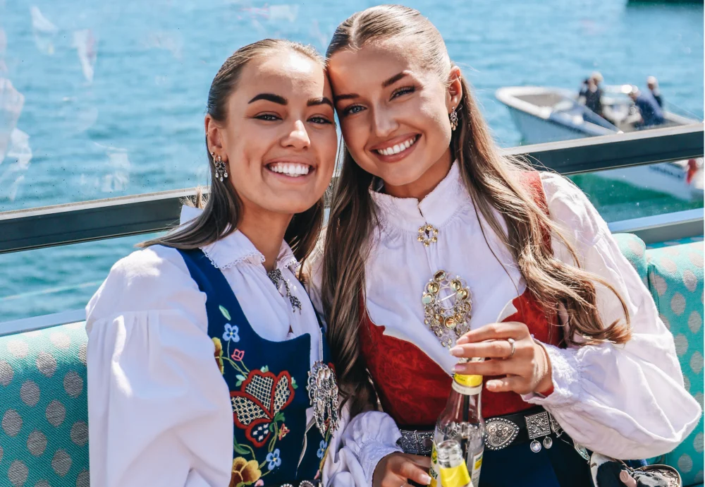 Two Norwegian students in national costume