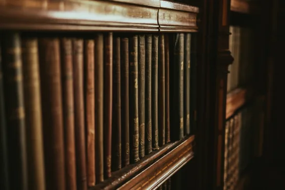 Antikke bøger i en reol