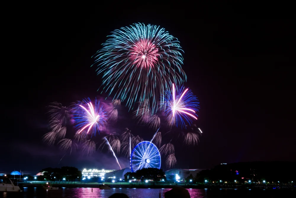 Fireworks at night over Chicago