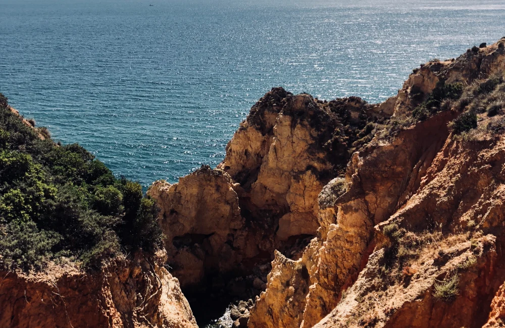 Cliffs by the sea on the Algarve coast