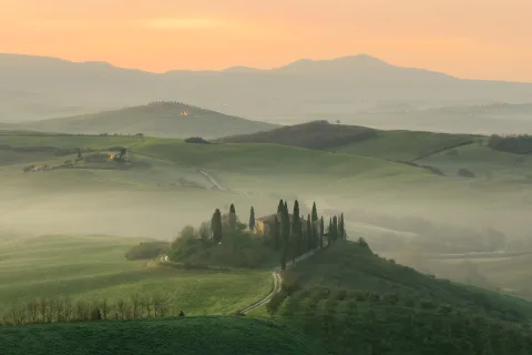Et bølgende landskab i Toscana
