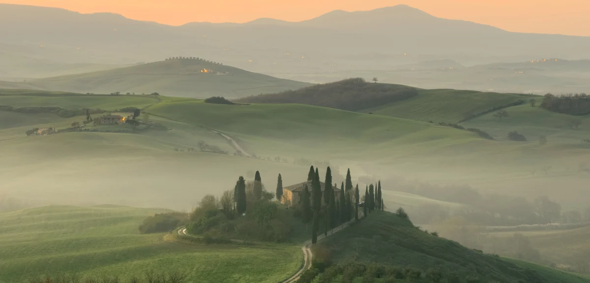 Et bølgende landskab i Toscana