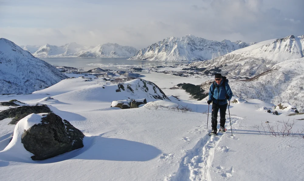 A cross-country skier in Lofoten, Norway