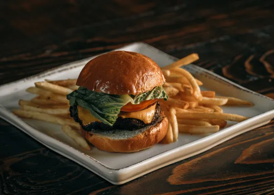 Cheeseburger and french fries at Kverneriet in Oslo