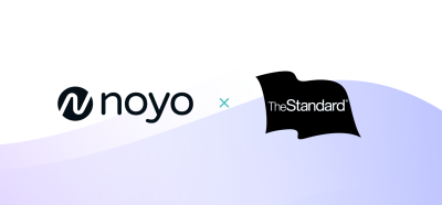 Noyo's logo and The Standard's logo against a wave backdrop.