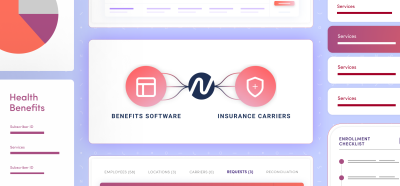 Noyo sits in the middle, enabling seamless data exchange between benefits software (ben-admin, HRIS, HCM, etc.), and insurance carriers.