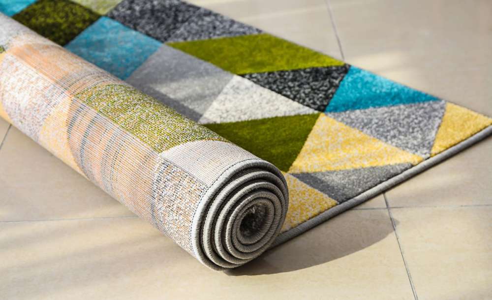 A vibrant rug with intricate geometric patterns