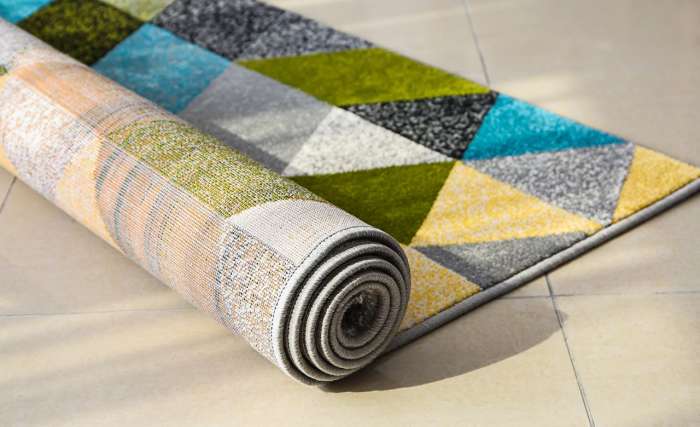 A vibrant rug with intricate geometric patterns