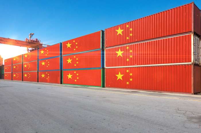 shipping containers with China flag